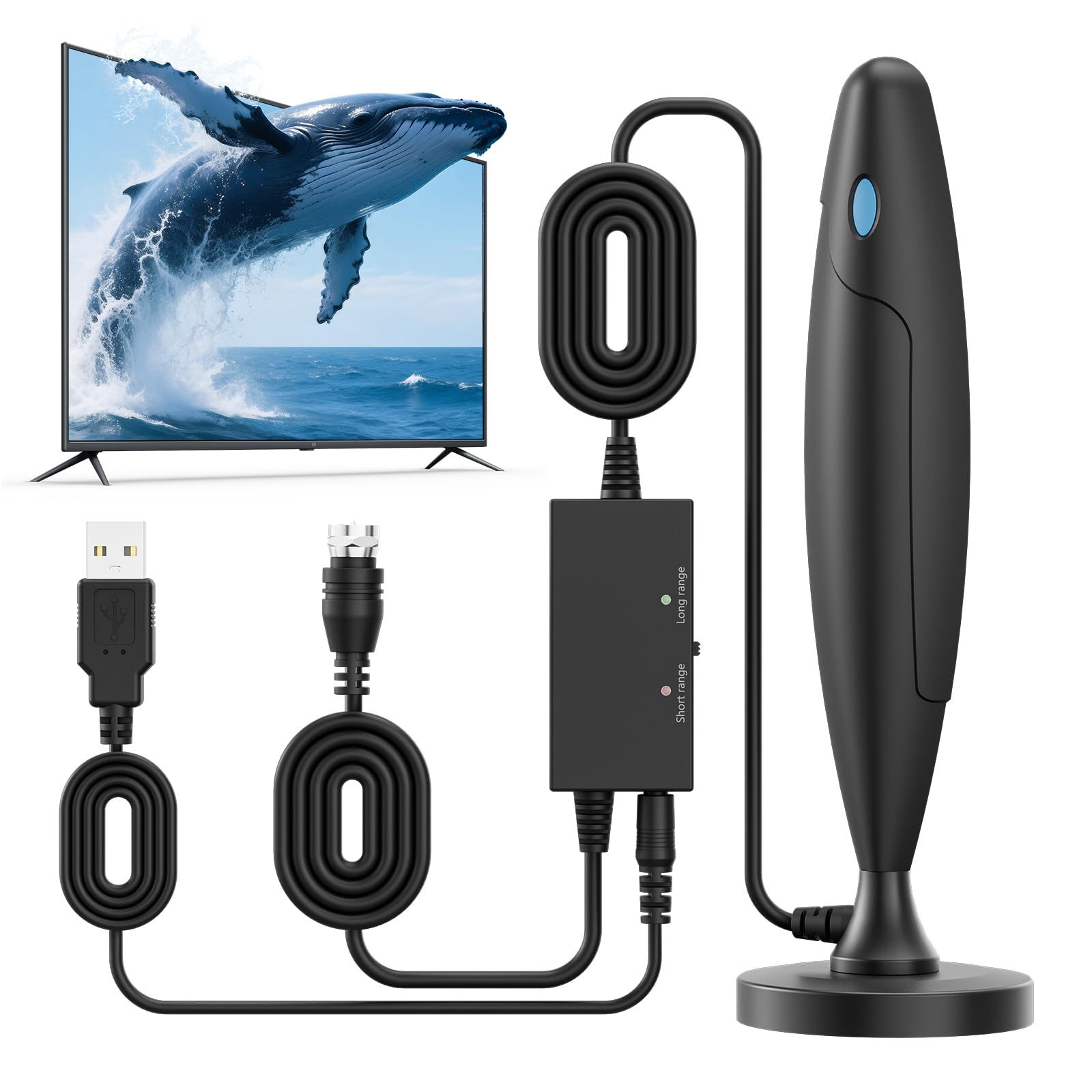 2026 TV Antenna for Smart TV Indoor Digital Antenna for Local Channels | with Magnetic Base,3600+ Miles High Gain Long-Range Receiption with Amplifier Signal Booster,Support 4K 1080P/ Older TVs