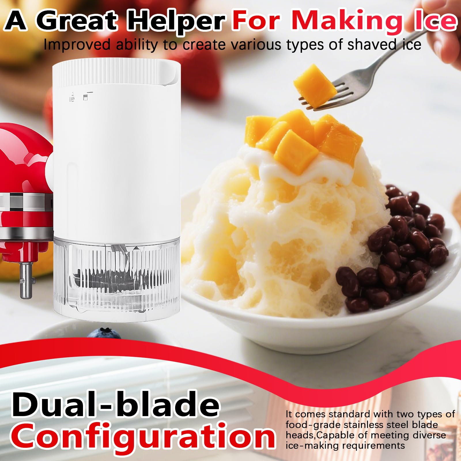 Accesorio para Hacer Hielo Raspado para Batidora Kitchen Aid, Accesorios para Batidora Pie Máquina de Granizados con 8 Moldes para Hielo, Accesorio para Hielo Raspado con Cuchillas Gruesas y Finas
