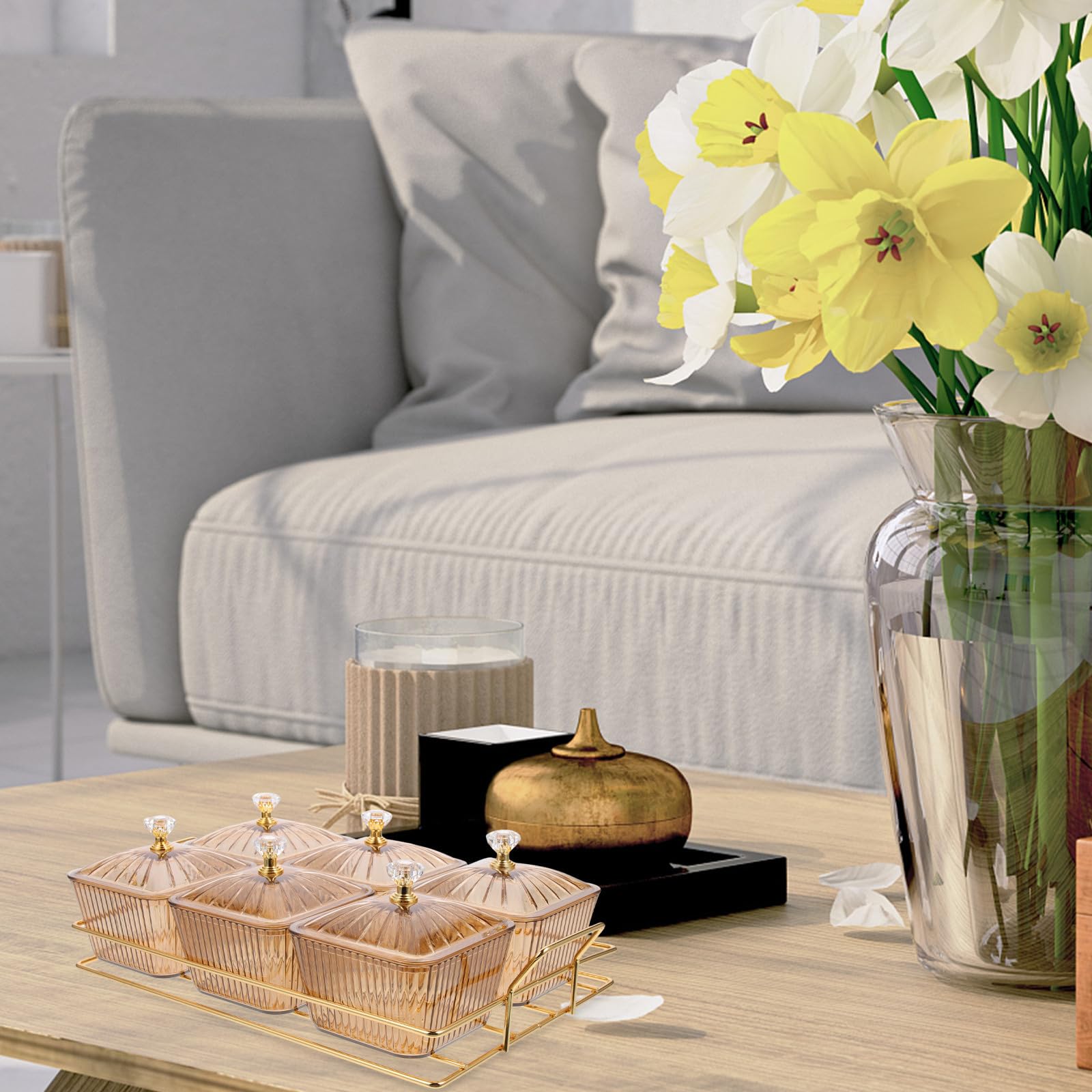 Bandeja para Aperitivos Decorativa con Diseño Moderno de Hierro Dorado 1 Set Funcional y Elegante para Servir Snacks en Reuniones y Eventos Reutilizable