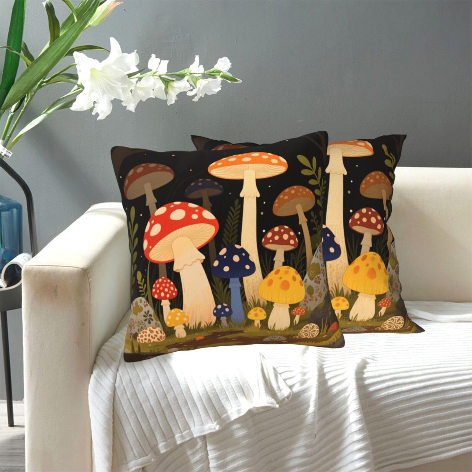 FekiLoot Decorative Throw Pillow Covers Modern Farmhouse Pillowcase Double Sided Cozy Cushion Cover for Sofa Couch Bed 20"X20" Vintage Mushrooms