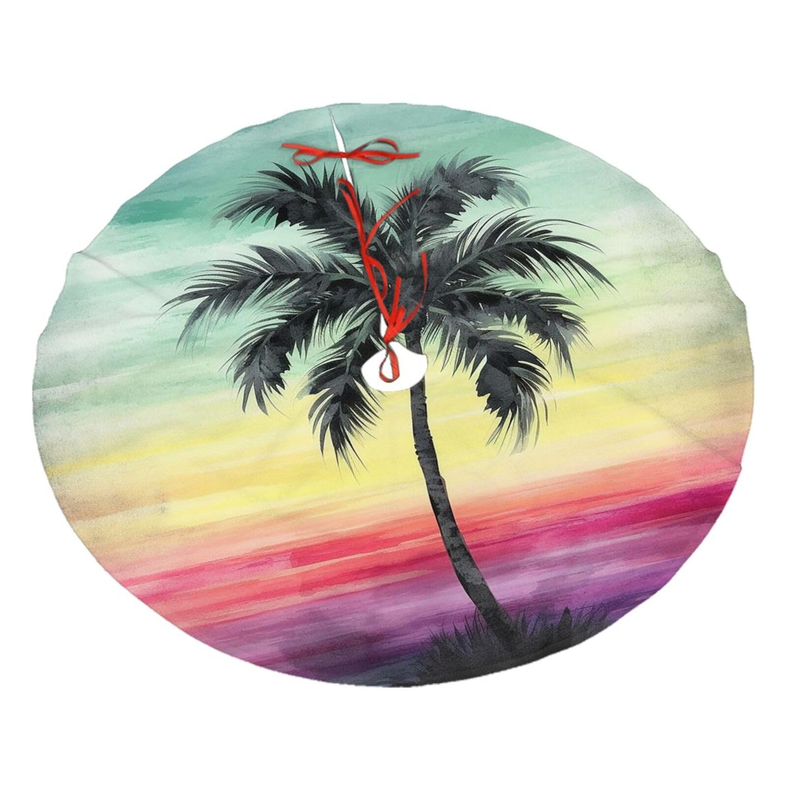 Tropical Palm Tree Christmas Tree Skirt 30",Soft Plush Xmas Tree Mat Christmas Tree Oranment for Merry Christmas Party Holiday Indoor Outdoor Decorations