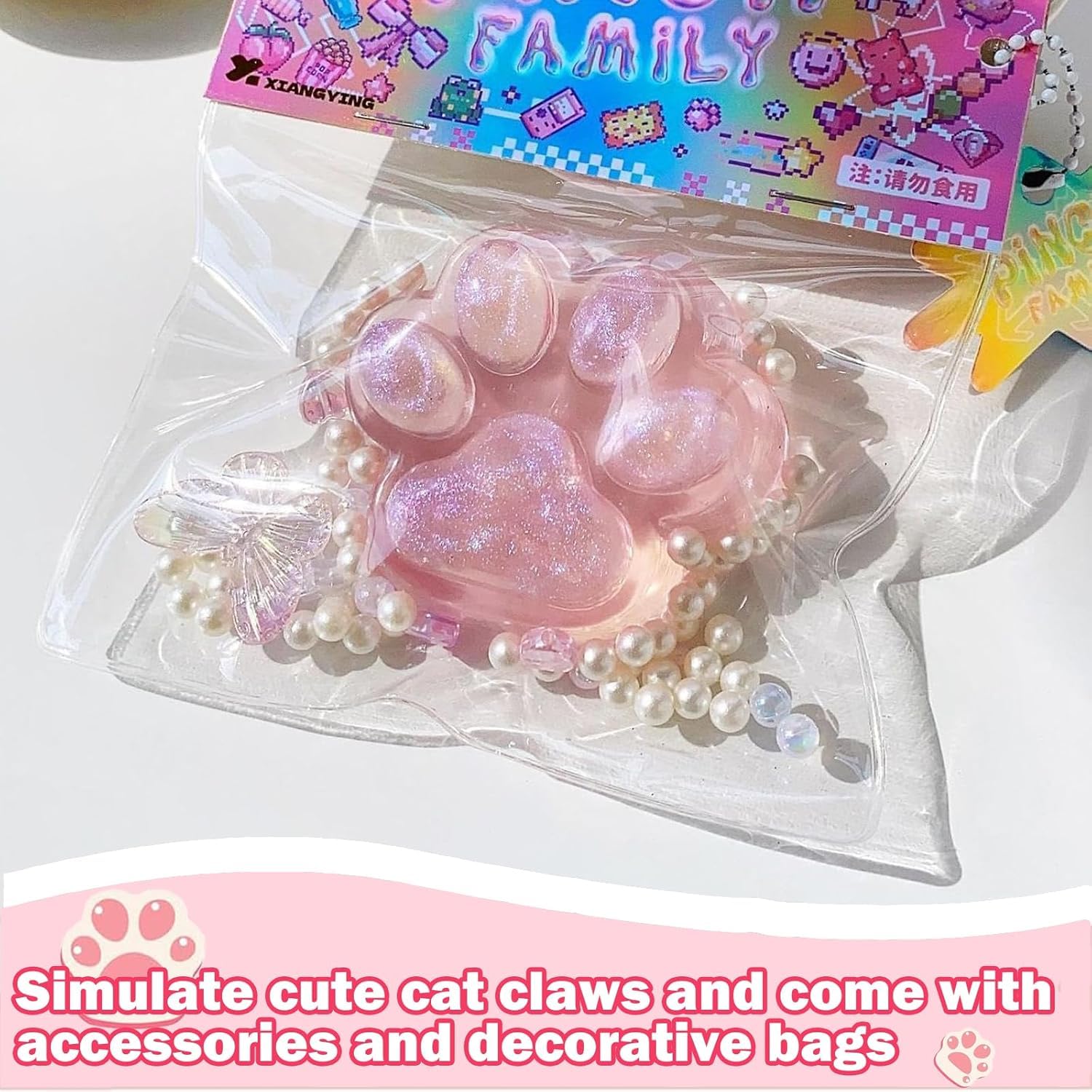 2 Pcs Cat Paw Squishy, Squishy with Pearl Butterfly Accessories, Animals Stress Relief Taba Squishy Paw, Cute Animals Stress Relieving Fidget Toy for Boys Girls Birthday Party Gifts 2