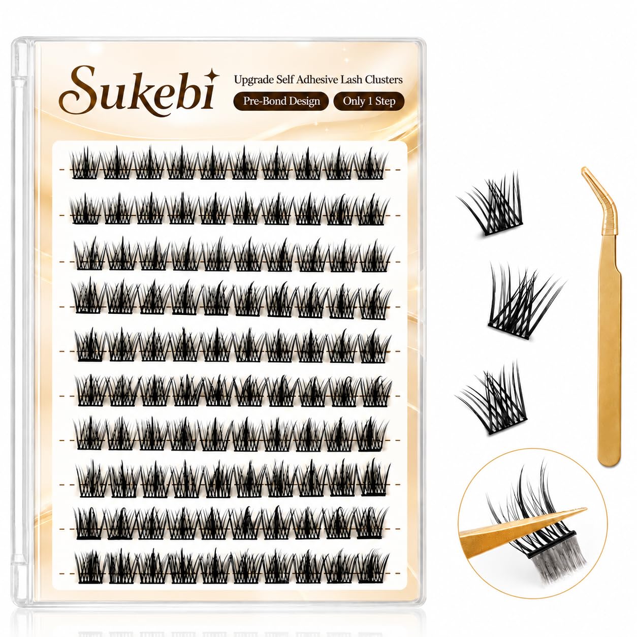100Pcs Self Adhesive Eyelashes, Self Adhesive Eyelash Clusters, Lash Cluster Press On Lashes Stick Cluster Lashes Pre Glued Eyelash Clusters with Tweezer No Glue Needed, 11-13mm-image-49