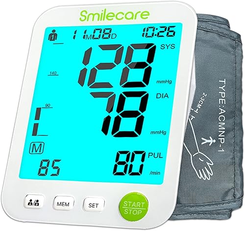 Monitor de presión arterial superior del brazo, monitores automáticos de presión arterial del brazo Smilecare, medidor preciso de monitoreo de