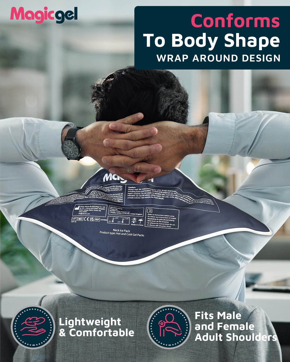 Fascia Ghiaccio Gel per Collo e Nuca - Sollievo Rapido per Collo e Schiena Alta. Terapia del Freddo per Spalle - Flessibile Cuscinetto Gel Riutilizzabile per Gonfiore, Lesioni e Mal di Testa - Grigio