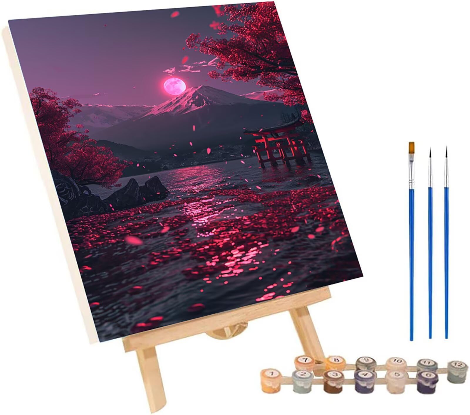 Mount Fuji Numery Malowanie dla dorosłych, księżyc Malowanie według numerów dla dorosłych, DIY Aktywność ręczna Dorośli, zestawy do malowania według numerów dla dorosłych z pędzlami i akrylem