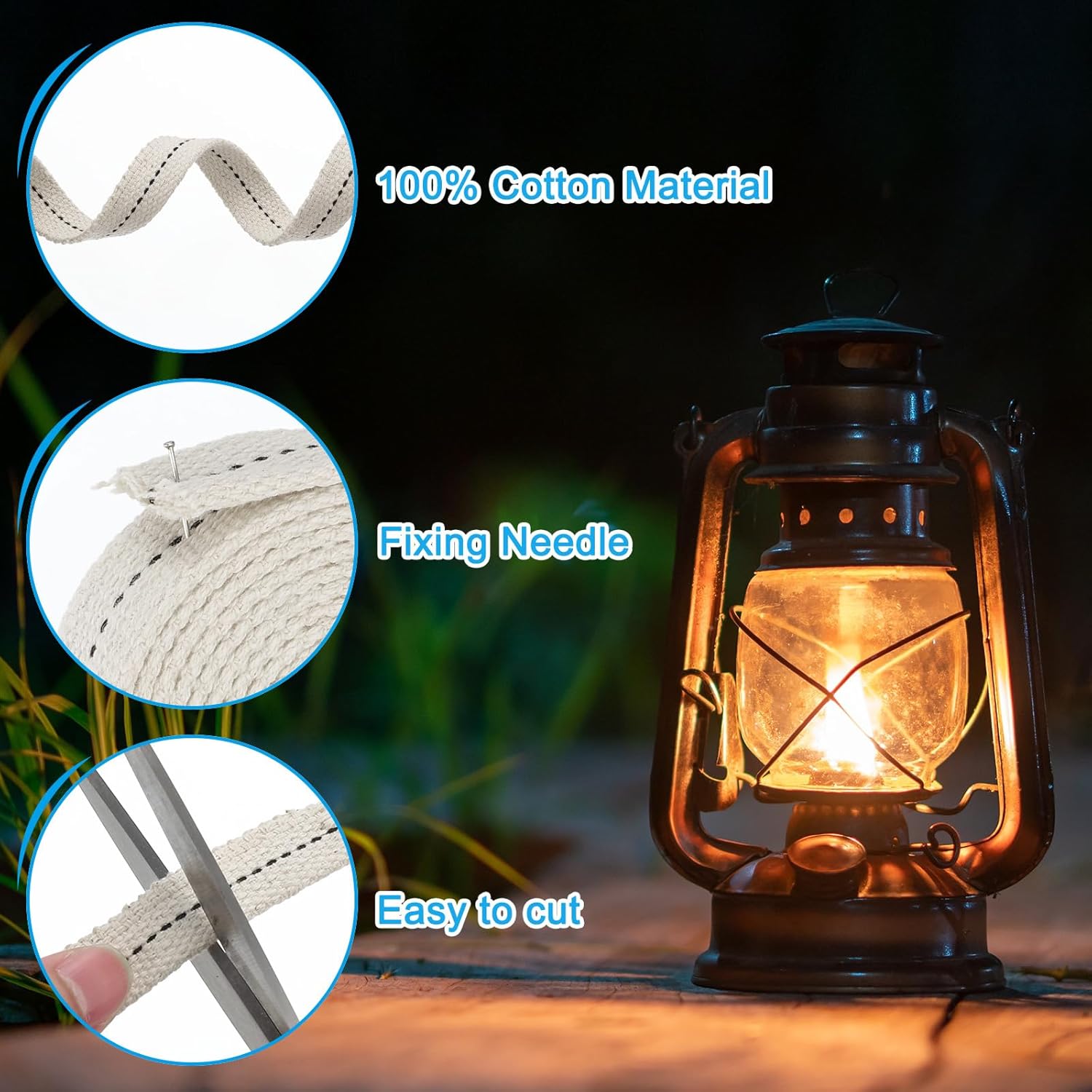 PATIKIL 7/8" Wide 6 Feet 100% Cotton Flat Wick, Oil Lamp Wicks with Black Stitch for Kerosene Lamp Lantern Oil Burner