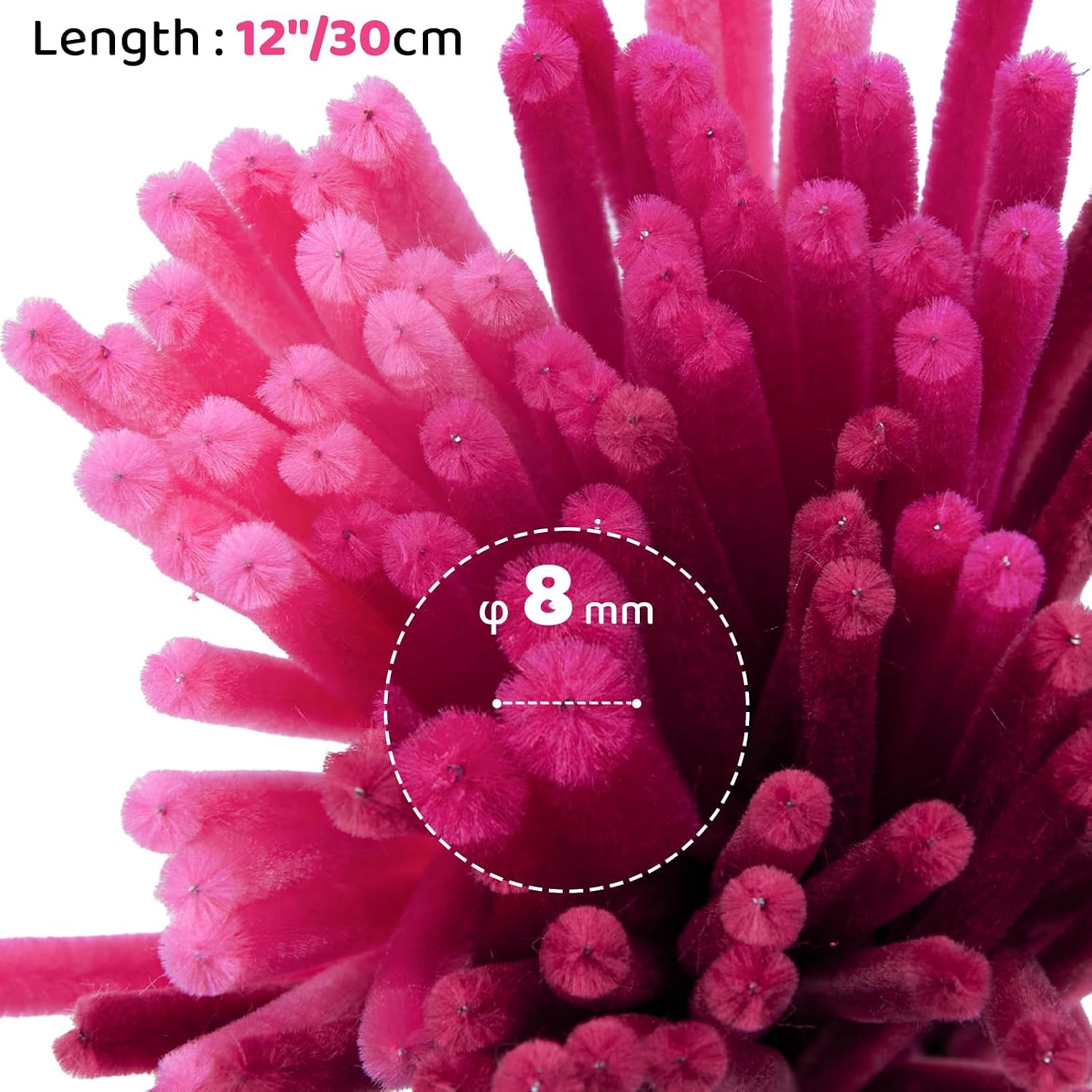 300Pcs Pastel Red Pipe Cleaners Craft Bulk, 12'' Long 0.3'' Thick Fluffy Chenille Stems Set for Flowers, 3 Assorted Colors Fuzzy Sticks for DIY Art, Gifts Making & Festive Decorations