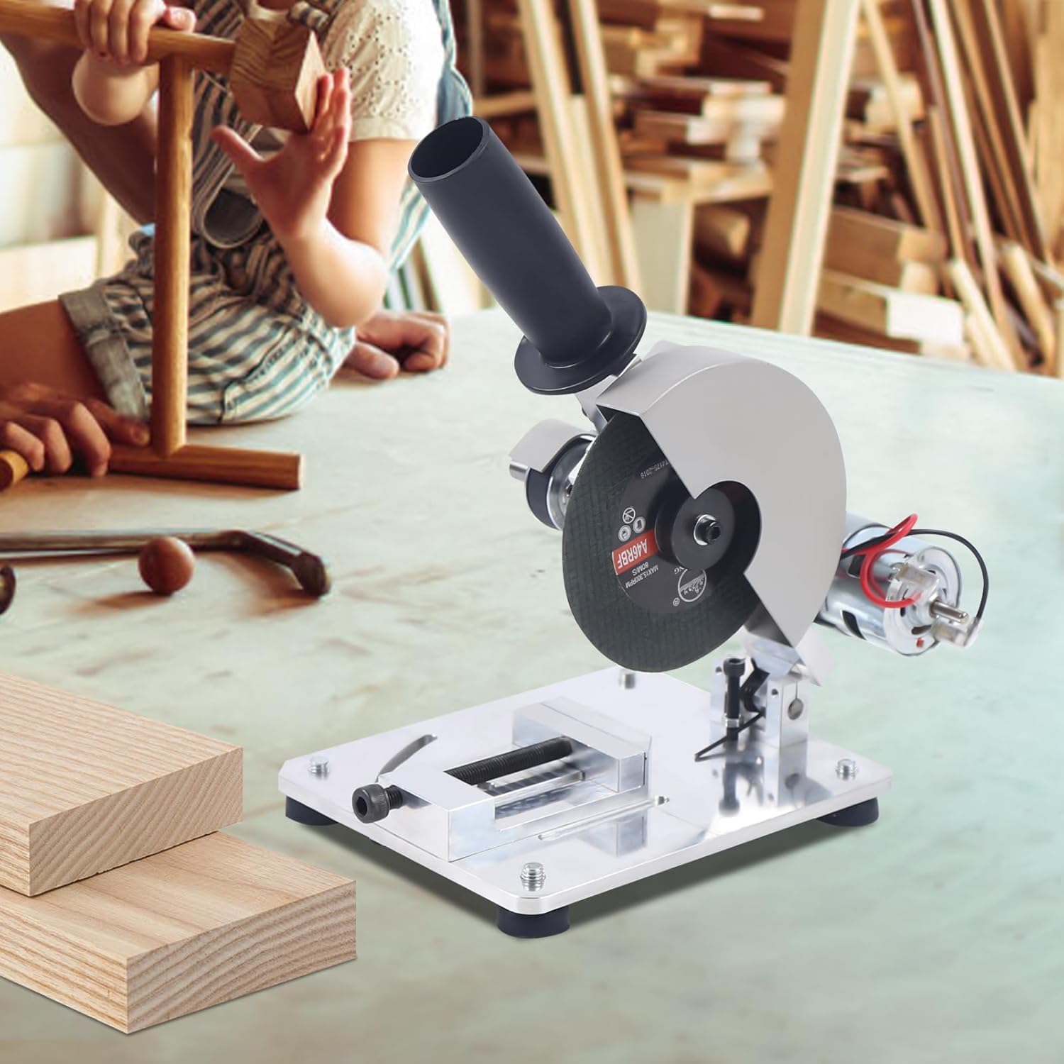 4" Mini Table Saw, Cutting Machine Small Chop Saw Height Adjustable and Low Noise 0-45°, 9000r/Min 110V for Soft Metal, Iron Sheet, Wood, Aluminum Alloy