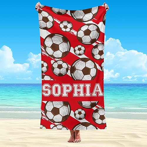 Miniatura 39 de Interestprint Toalla de playa personalizada con logotipo de secado rápido para él y ella, toalla de playa personalizada con texto blanco y morado