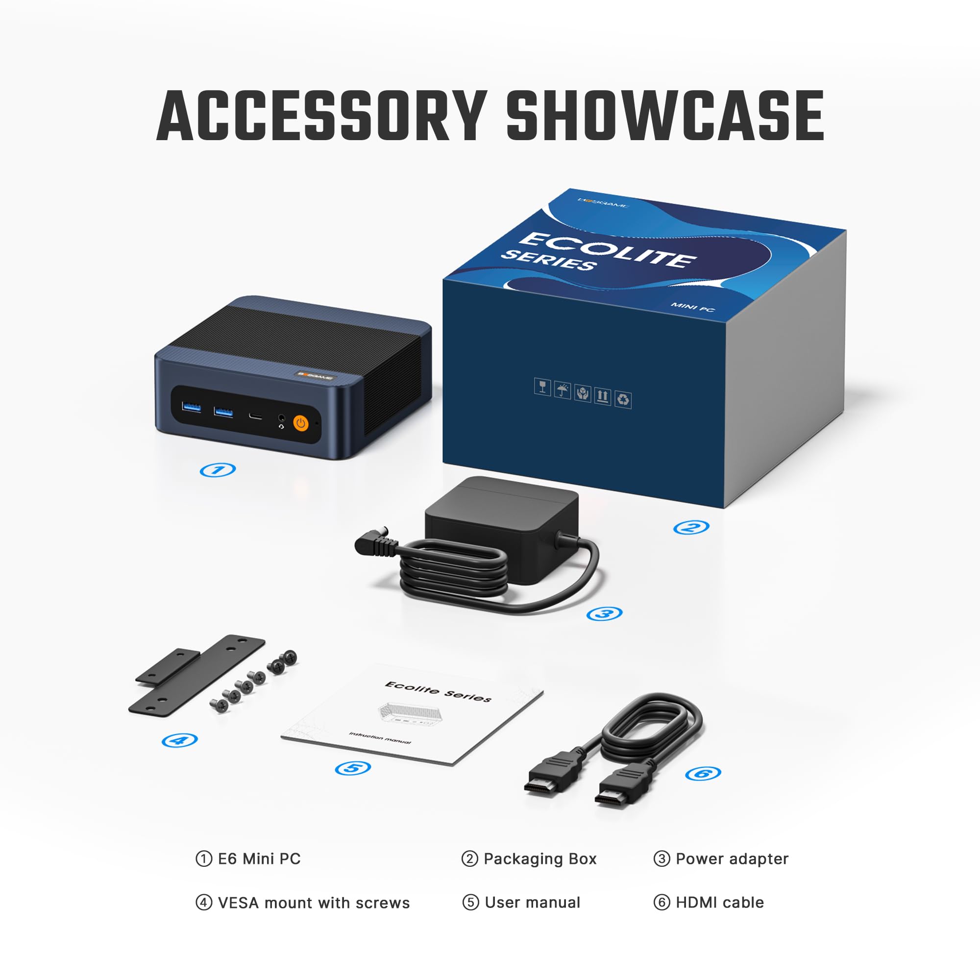 BOSGAME E6 ECO Mini-PC Core 3 304 (bis zu 4,3 GHz) 12GB LPDDR5X 512GB SSD | mini pc Windows 11 , 4K Triple Display, WiFi7, BT 5.4, Dual LAN, kompakter Mini Desktop PC für Büro, Home Office, Familie