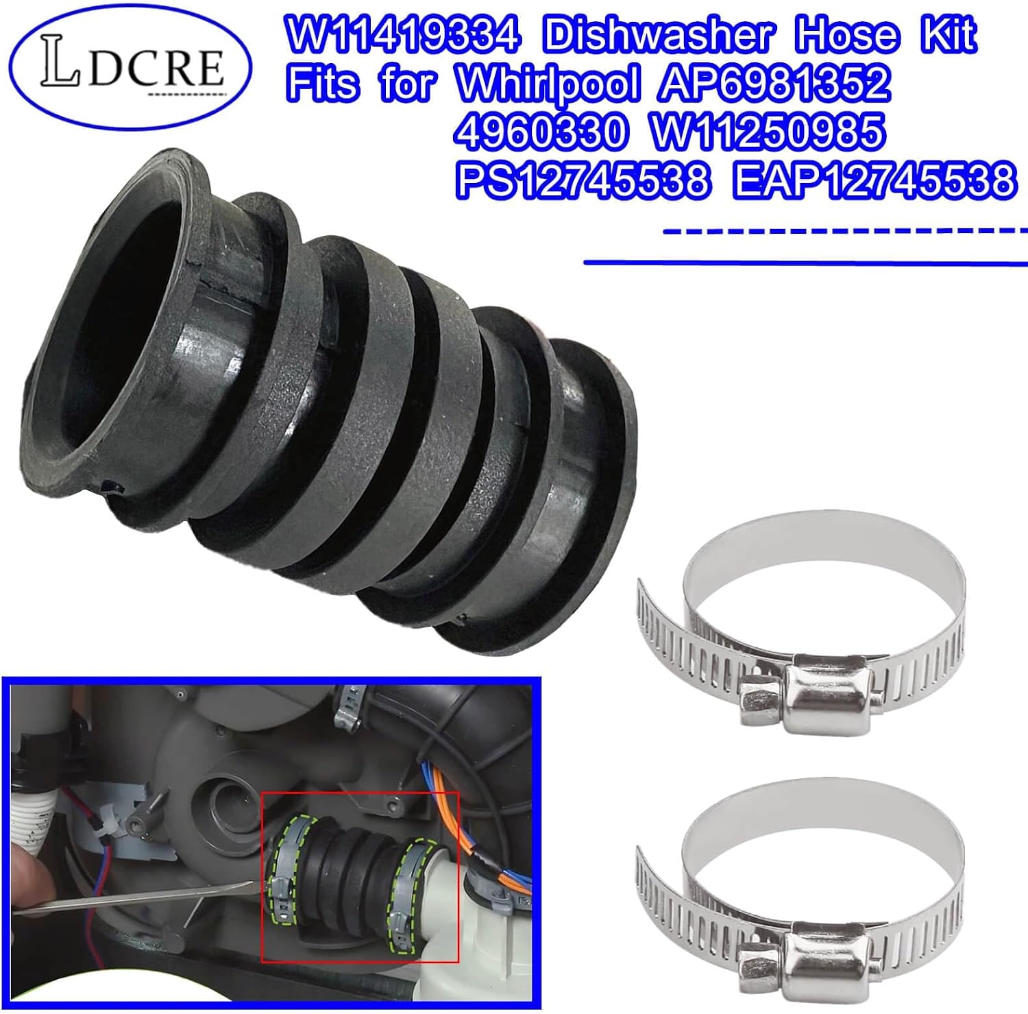 W11419334 Dishwasher Hose Kit,Dishwashers Hose Kit Replacement Parts Fits for Whirlpool AP6981352 4960330 W11250985 PS12745538 EAP12745538