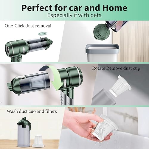 Miniatura 7 de Aspiradora portátil inalámbrica de 22000 PA de mano de alta potencia, aspiradora plegable recargable con motor sin escobillas, soplador de aire,