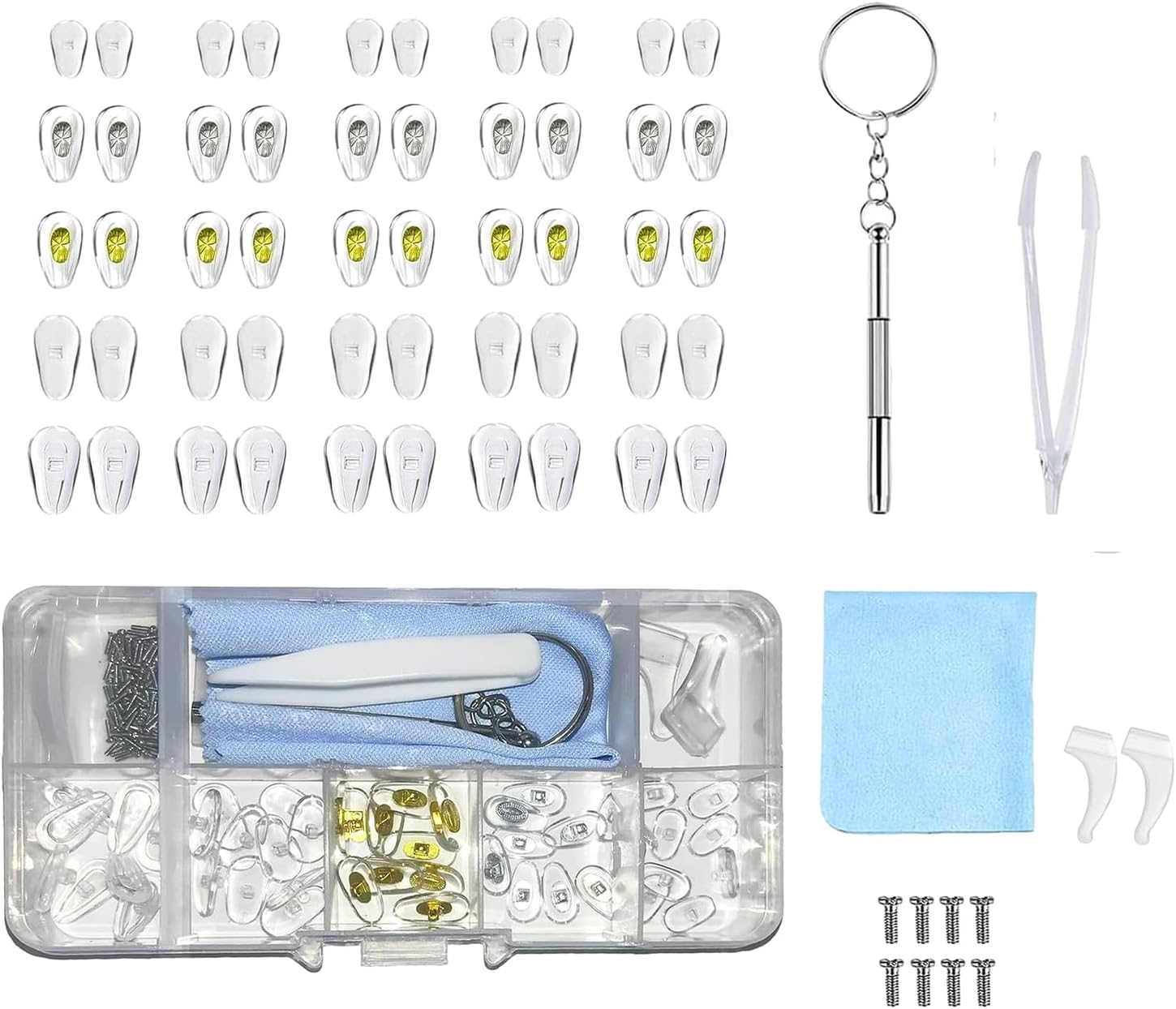 Spectacle Repair Kit,50Pcs Glasses Screws,50 PVC Pushin Silicone