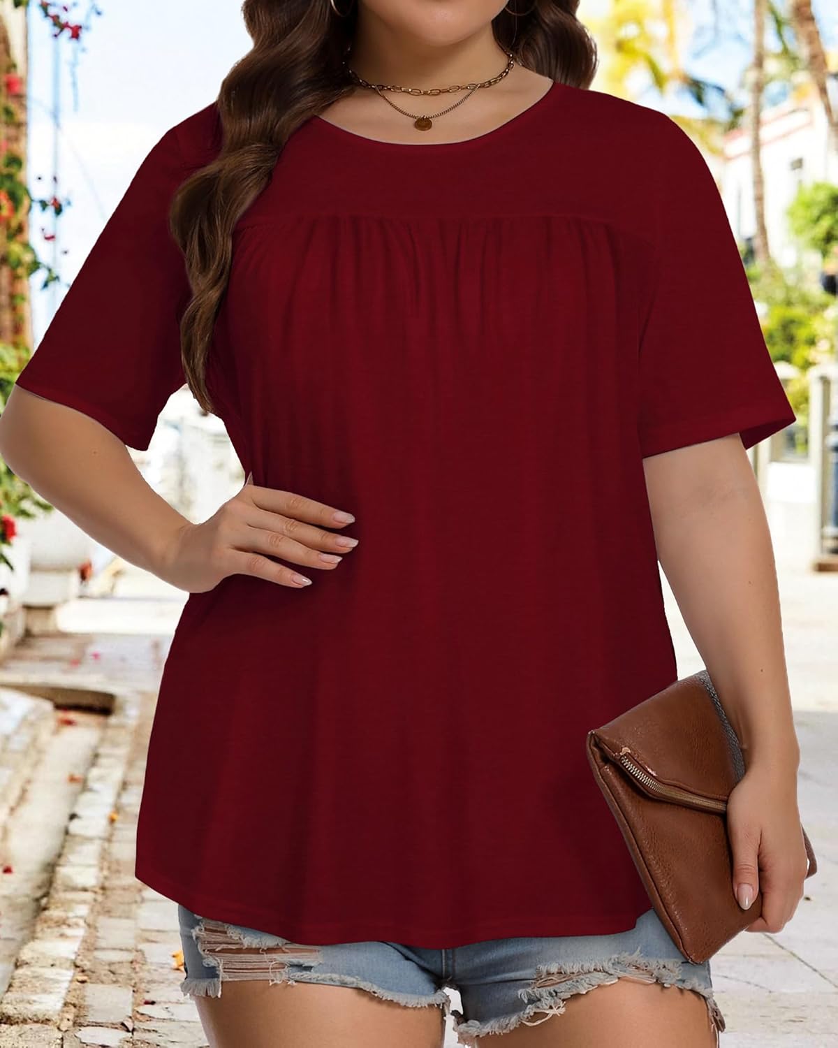 JOELLYUS Womens Plus Size Tops Short Sleeve Summer Tunic Casual Loose Fit Crewneck Shirts Blouse - Image 3