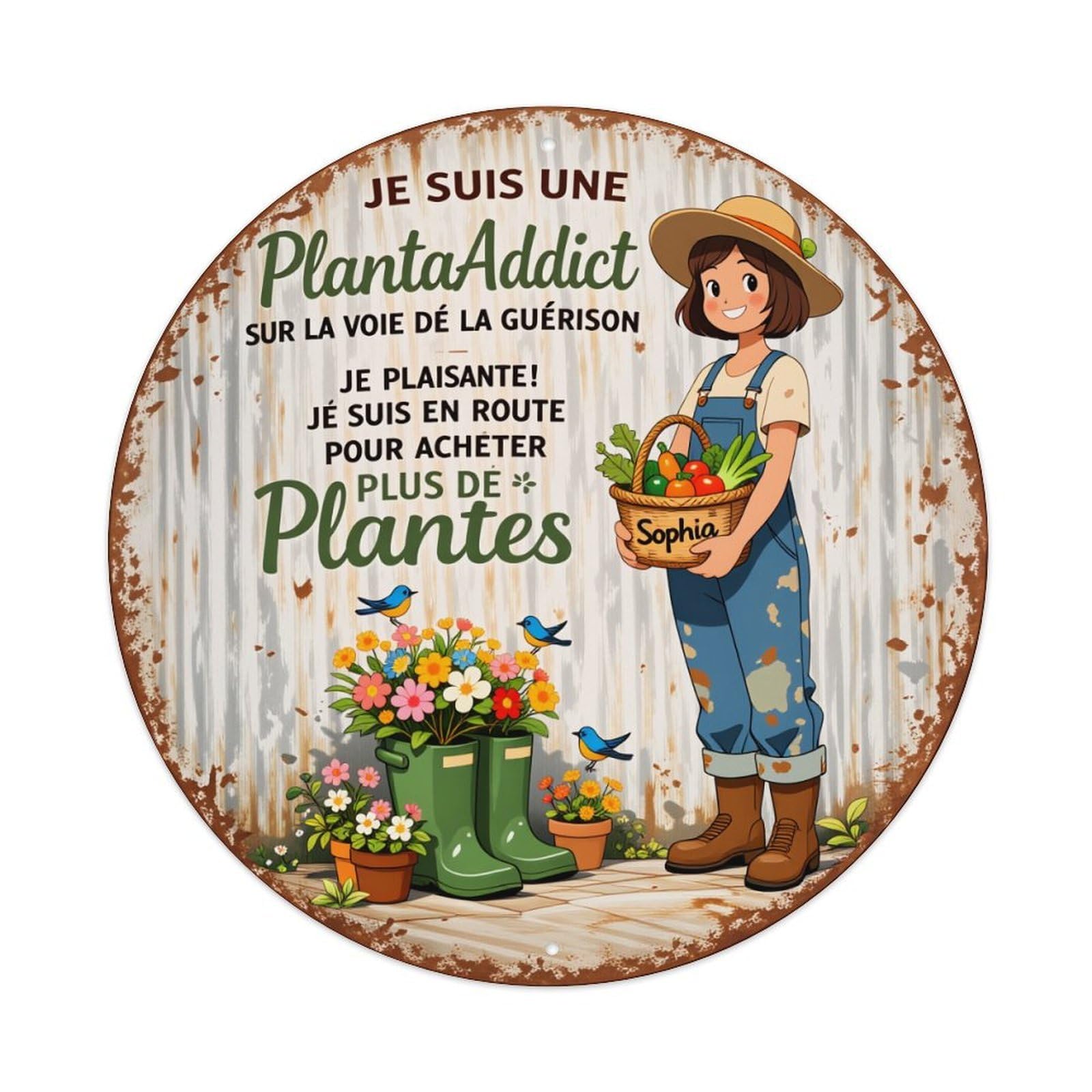 Gardening Woman With Plants And Boots Round Tin Sign Vintage Style Metal Sign Home Bar Garden Wall Plaque Decor Metal Poster 8x8 Inch