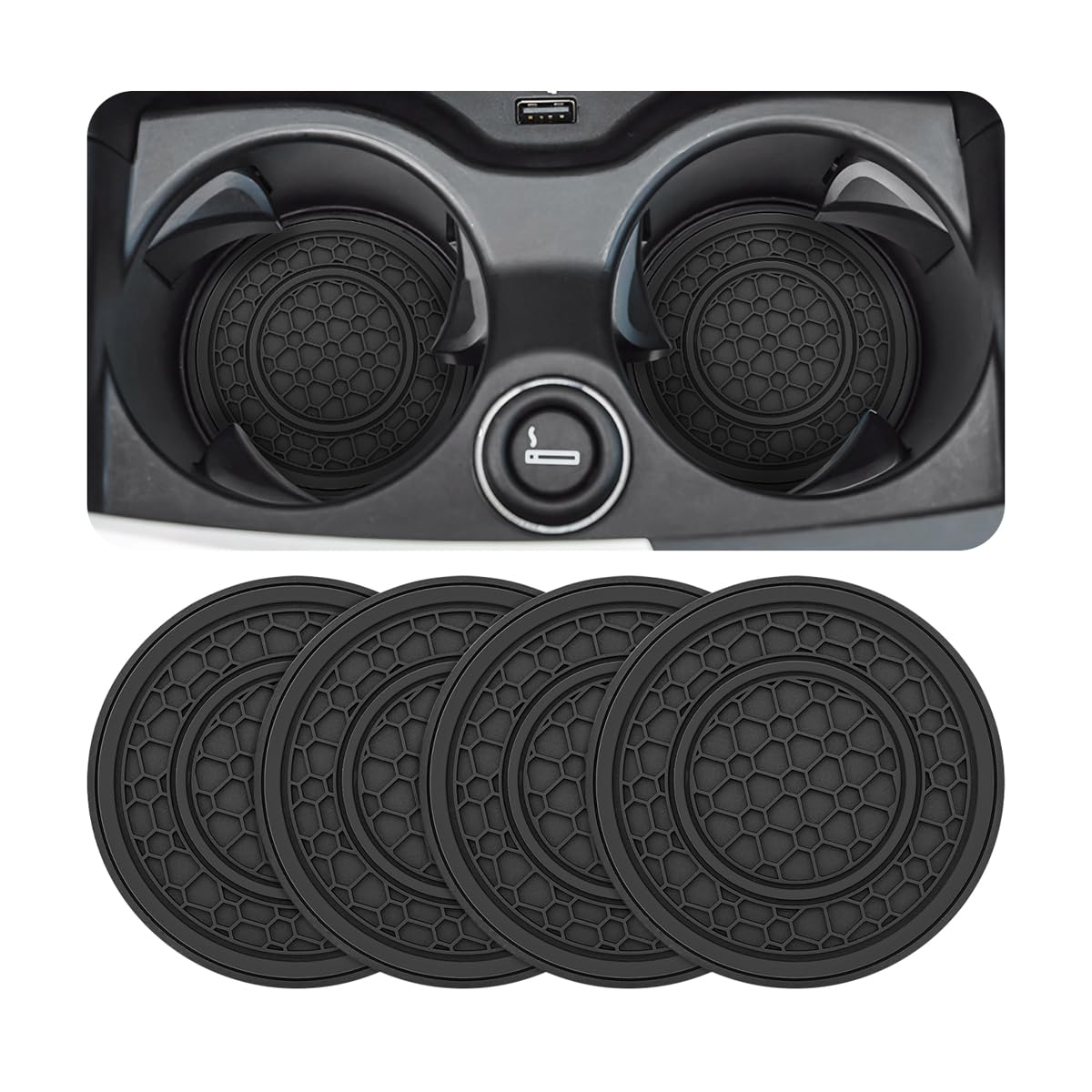Osilly 4PCS 2.75 Inch Silicone Anti-Dust Cup Holder Coasters, Black