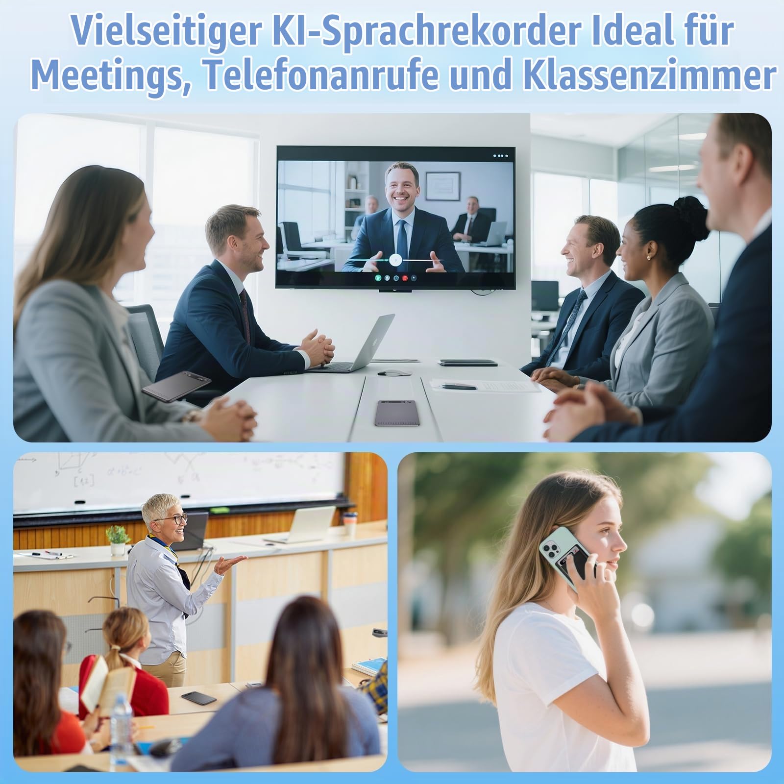 KI Digitales Diktiergerät AI Sprachrekorder 118+ Sprachen Echtzeit-Transkription & Übersetzung 64GB digitaler Diktiergerät mit Textkonvertierung Smart-Zusammenfassung für Meeting-Notizen