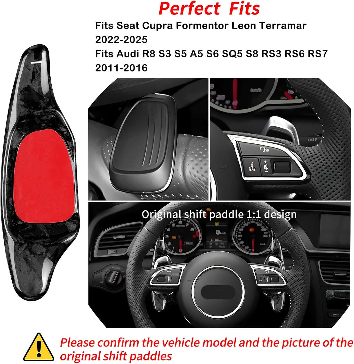 T-carbon Shifter Paddle Extension Fits Seat Cupra Formentor Leon Terramar 2022-2025;Forged Carbon Fiber Steering Wheel Paddle Shifter Trim Fits Audi R8 S3 S5 A5 S6 SQ5 S8 RS3 RS6 RS7 2016 Accessories