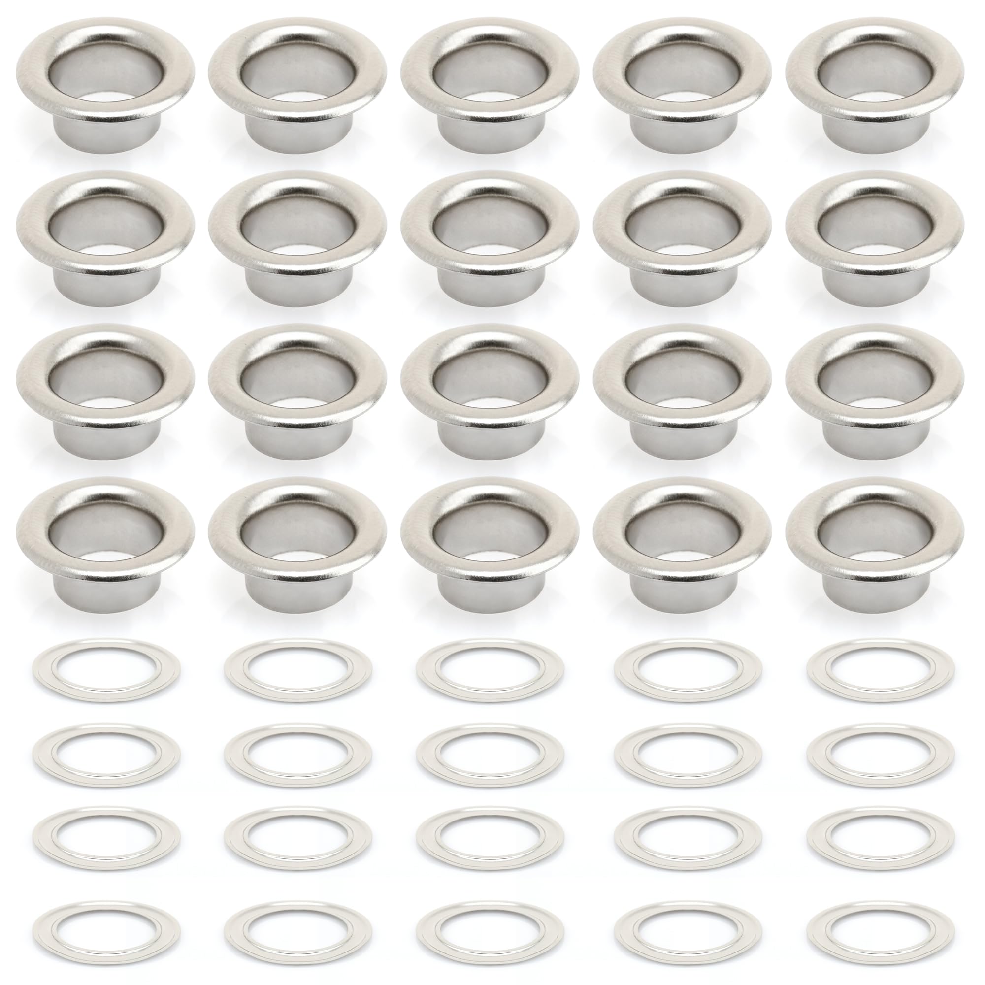 CRAFTMEMORE 5/16" (8MM) Hole 100 Sets Grommets Eyelets with Washers for Shoes, Bead Cores, Clothes, Leather, Canvas (Silver)