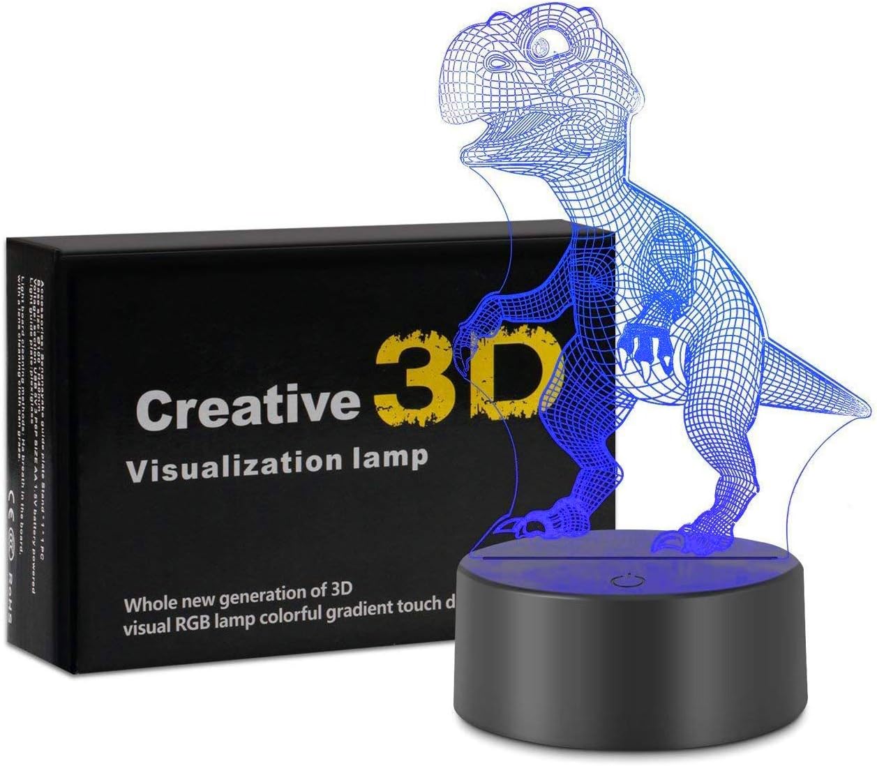3D Optical Night Lamp Visual Illusion Led Light Dinosaur Toy 7 Color Changing RGB Gradient Dimmer Glowing Lights Home Decoration Desk Lamps Gifts for Kids Baby Room Adults