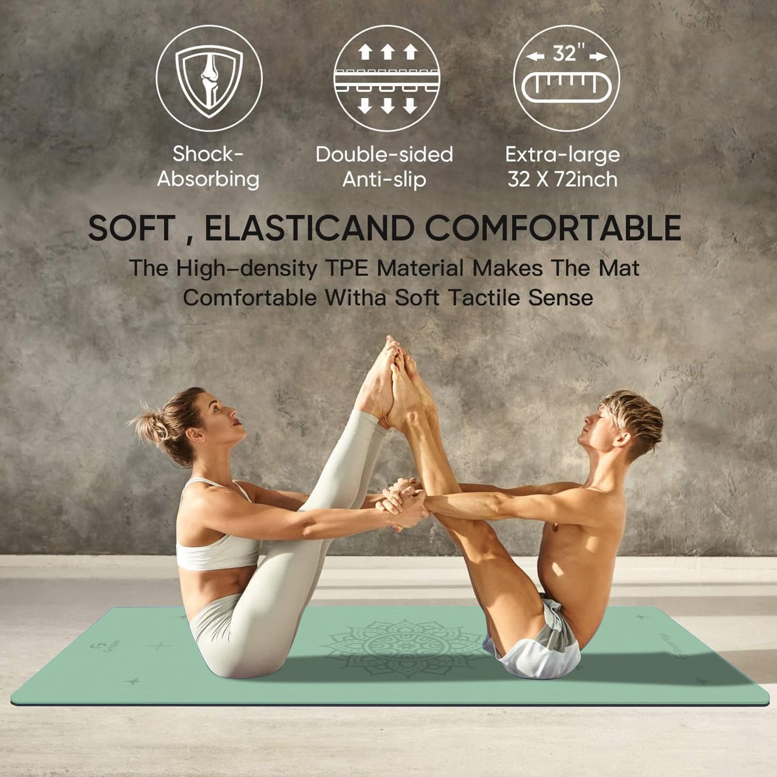 Tapete de yoga antideslizante de TPE grueso con marca de alineación, tapete antidesgarros y fitness para yoga, pilates y entrenamientos en el suelo (verde)