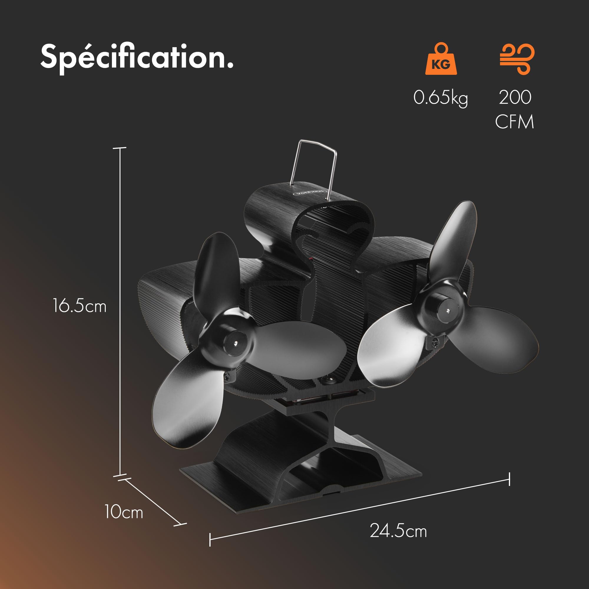 VonHaus Double Ventilateur de Poêle à Bois - Ventilateur Cheminée à 6 Pales - Alimenté par la Chaleur - Silencieux, Circulation Respectueuse de l'Environnement