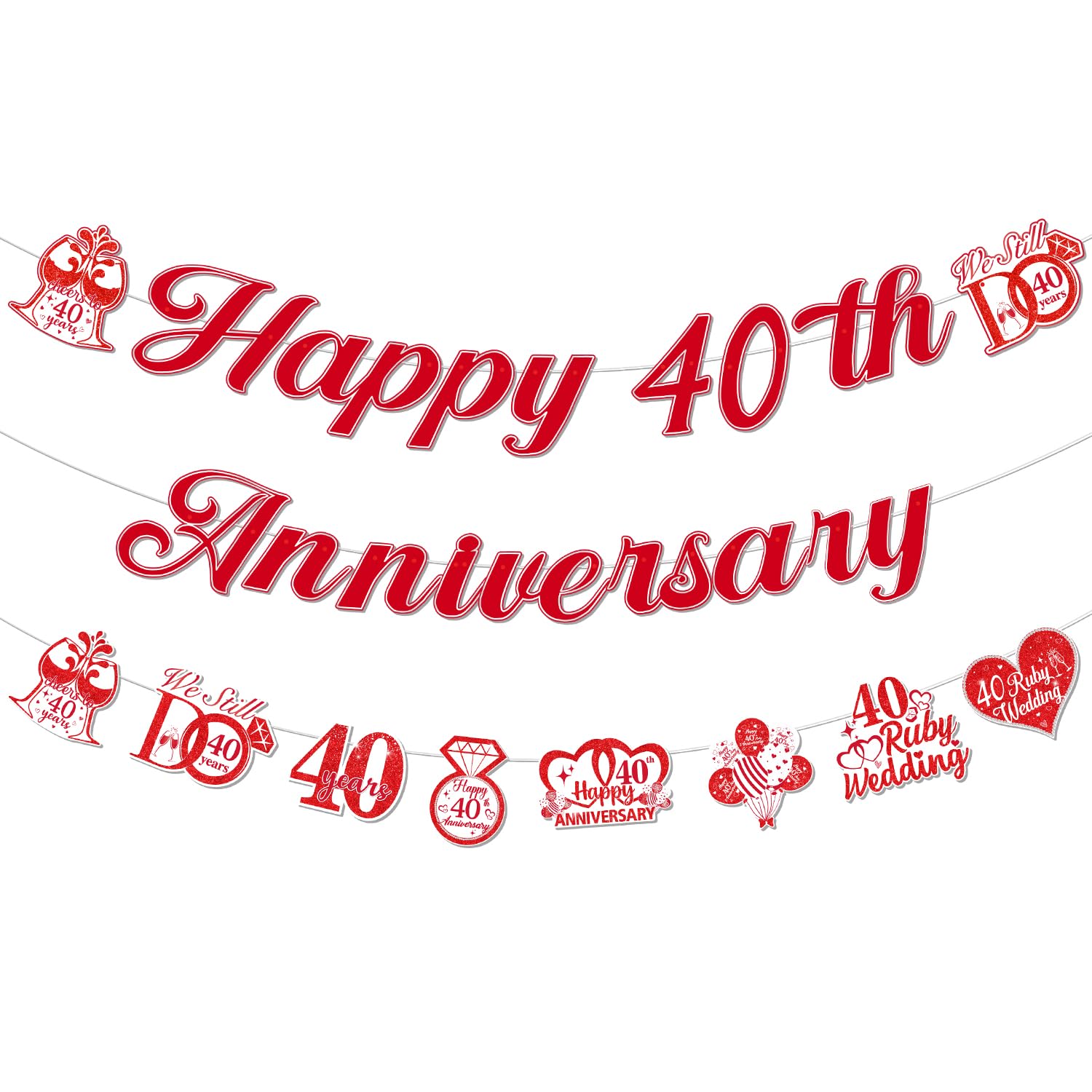 40th Ruby Wedding Anniversary Decorations, Red Happy 40th Anniversary Banner and Garland Banner We Still Do 40 Years Cheers to 40 Years Celebration Party Supplies for Couple