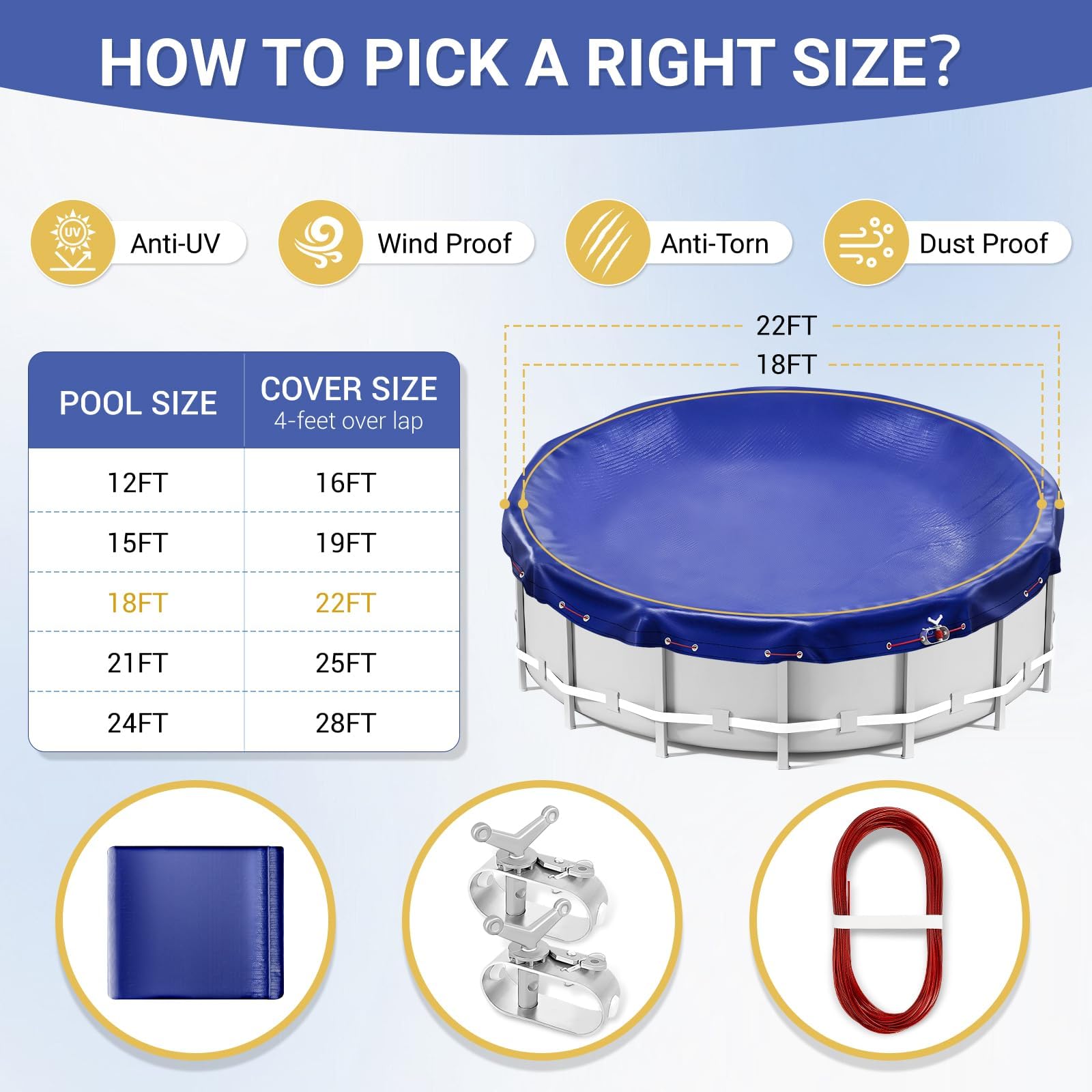 Bâche Ronde de 5,5 m pour Piscine Hors Sol, Ultra épaisse et Durable, résistante au Froid et aux UV, 5,5 m