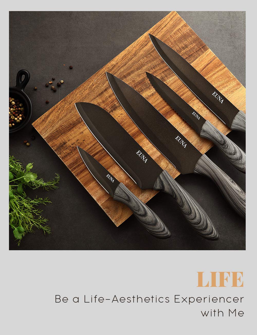 EUNA 5 PCS Kitchen Knife Boxed Set Ultra Sharp Japanese Knives with