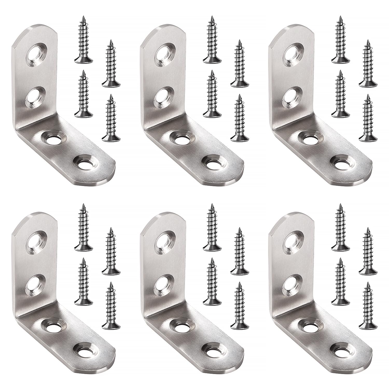 VooGenzek 6 PCS 45x45x20x2.5 mm L Brackets, Stainless Steel L Shaped Corner Braces, 90 Degree Right Angle Brackets Fastener, Corner Brackets, with 24 PCS Screws, for Furniture Desk Table Shelf — image 1