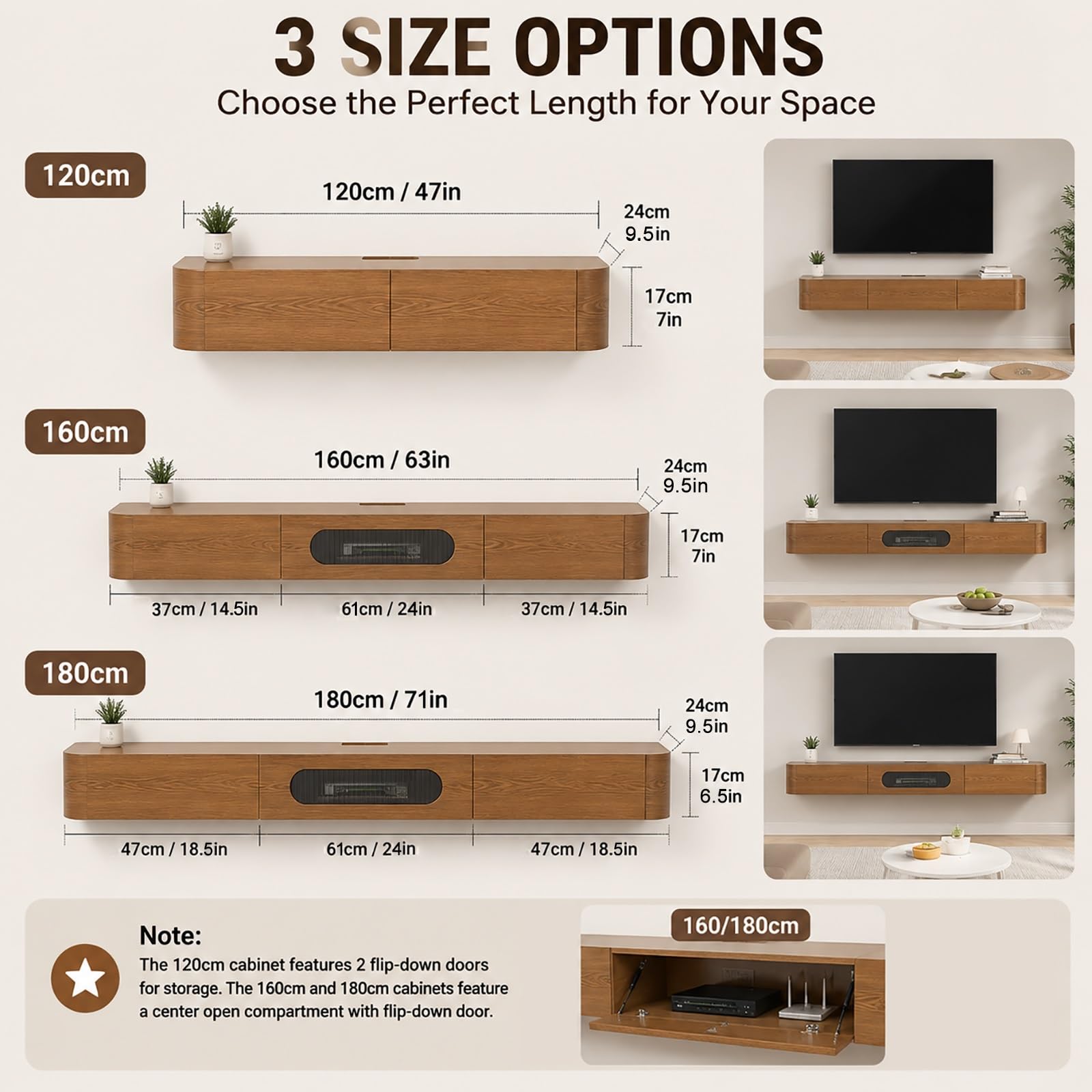 Mobile TV Sospeso in Legno, Mobile Porta TV con Cassetti | Tavolino TV Moderno per Soggiorno – Mobile Basso a Muro(Black,120cm/47in)