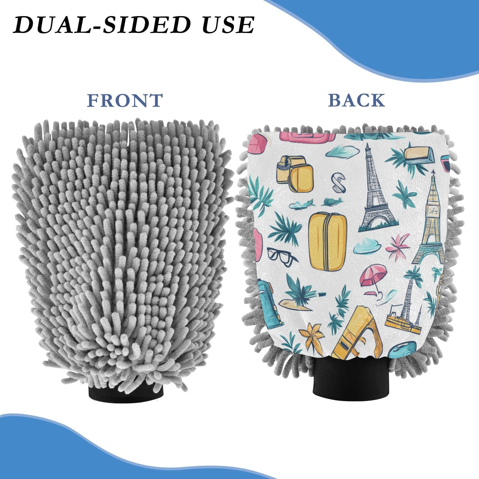 ALAZA Travel Element Leaves Car Wash Mitt Scratch Free, 2 Pack Absorbent Microfiber/Chenille Washing & Drying Mitts, M
