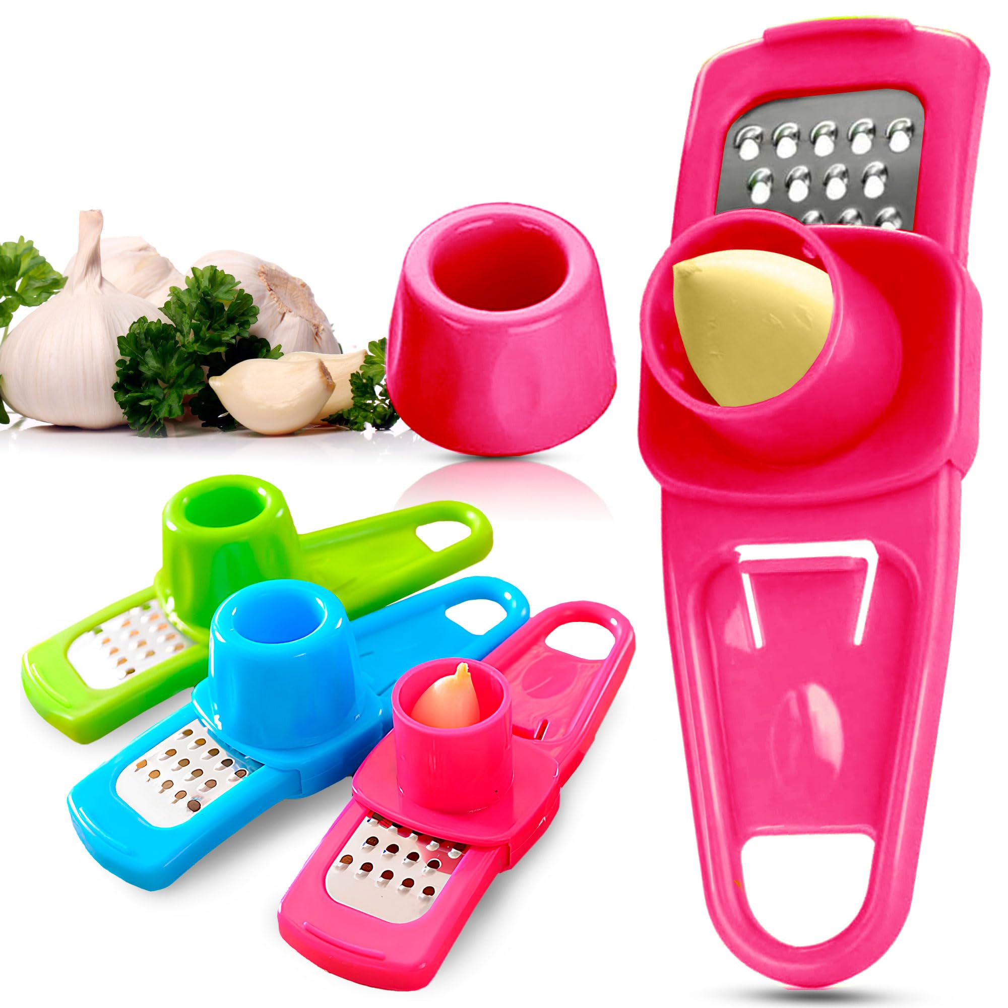Molinillo de ajo, molinillo de ajo de mano, molinillo de mano pequeño para ajo, cortador de ajo, picadora de ajos, prensa de ajo, herramientas especiales de mano (rosa)