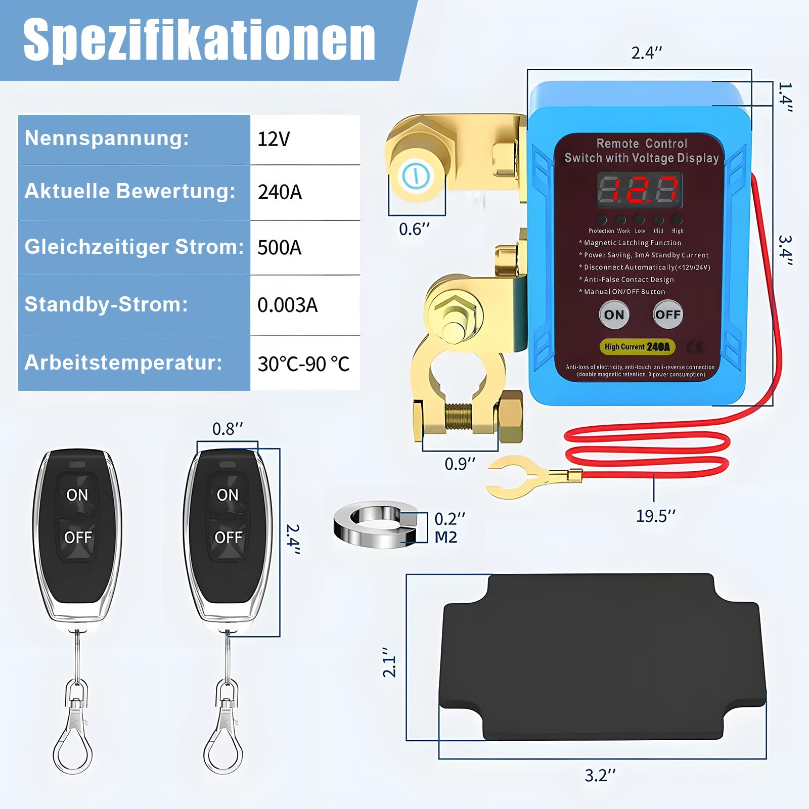 Bezprzewodowy pilot zdalnego sterowania do samochodu, izolator 12 V/24 V, odłącznik akumulatora 240 A, wyłącznik zabezpieczający przed kradzieżą, automatyczne wyłączanie akumulatora (ulepszony
