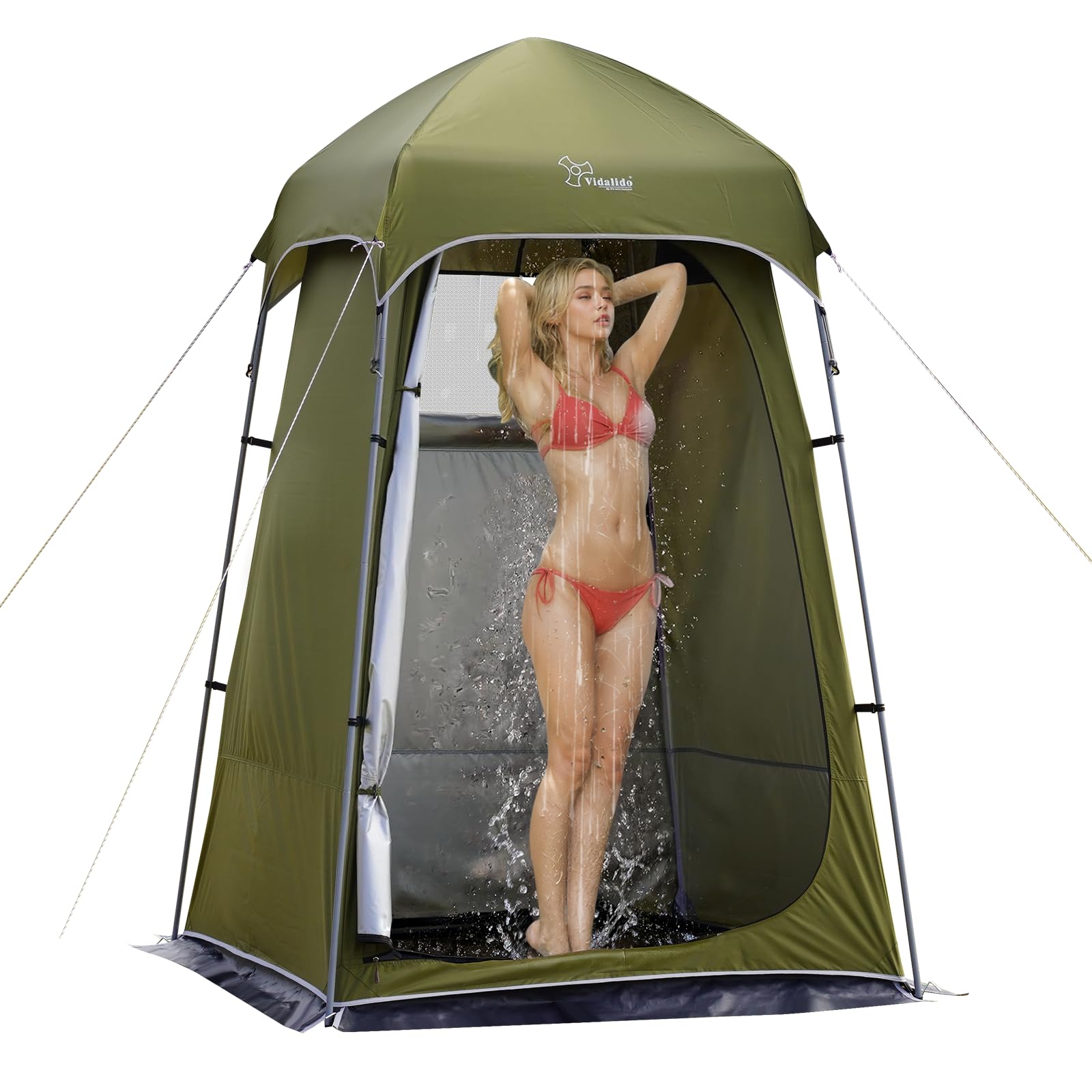 Vidalido Outdoor Camping Shower Tent Easy Setup Privacy Tent Changing Room Portable Camp Shower Tents for Camping with Floor, Waterproof Privacy Shelters Camping Toilet Tent (Army Green)-image-16
