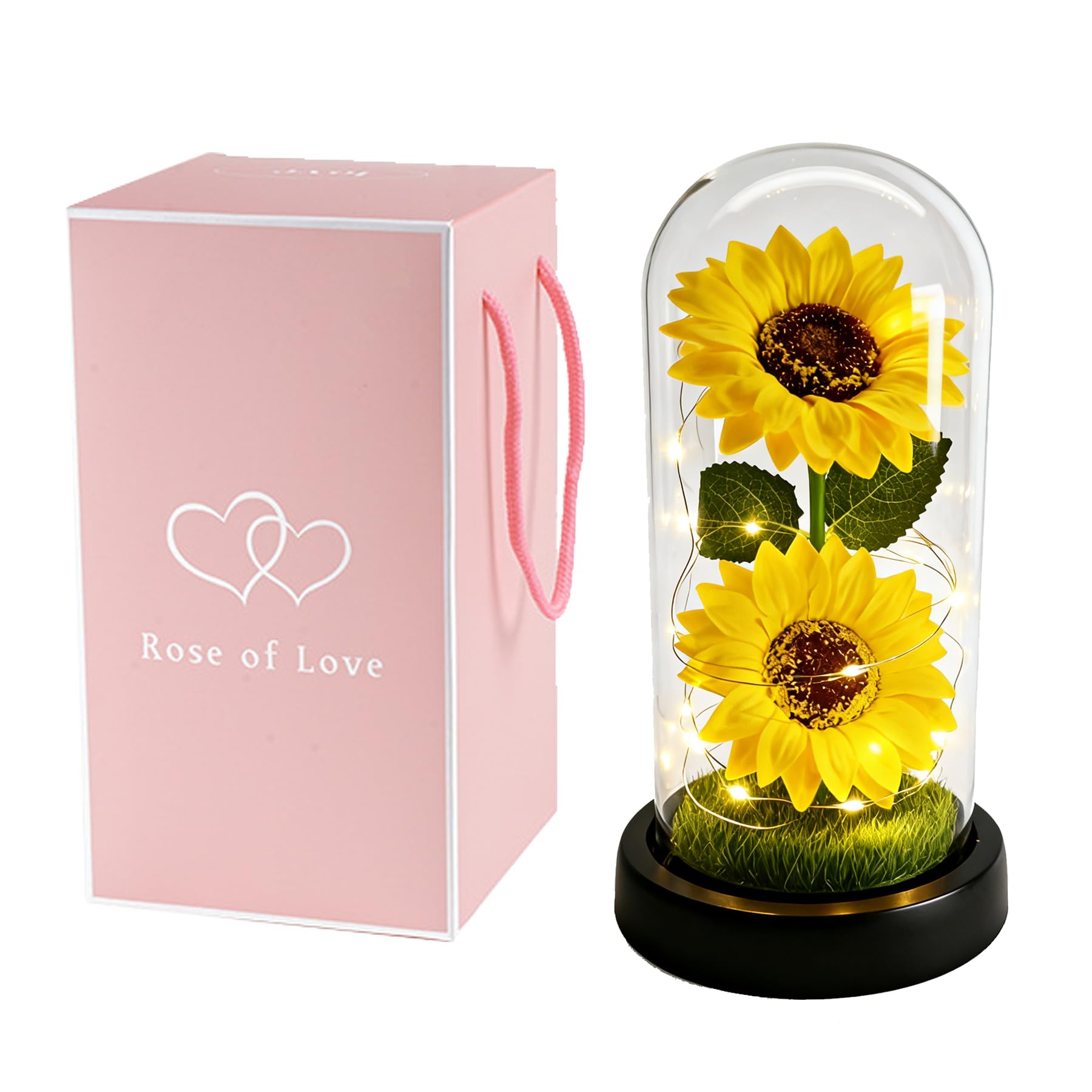 Mother's Day Sunflower Gifts for Women - Sunflowers Birthday Gift for Mom Wife, Eternal Flowers in Glass Dome, Unique Present for Mother Grandmother Girlfriend for Birthday, Anniversary, Wedding