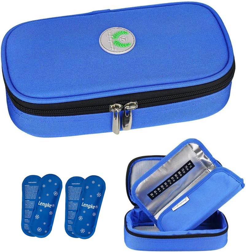 Insulin Cooler Travel Case with 4 pcs Ice Packs,Medication Diabetic Insulated Organizer Portable Cooling Bag for Insulin Pen and Diabetic Supplies (Blue)