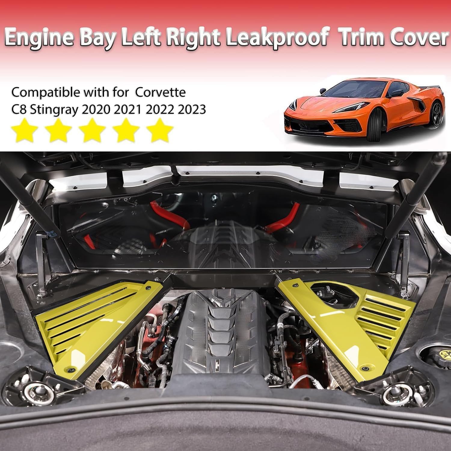 2Pcs Yellow Engine Bay Panel Cover,Rear Engine Covers Left Right Engine Case Guards Protector Compartment Filler Covers for Corvette C8 Stingray 2020+ for C8 Z06 2023+