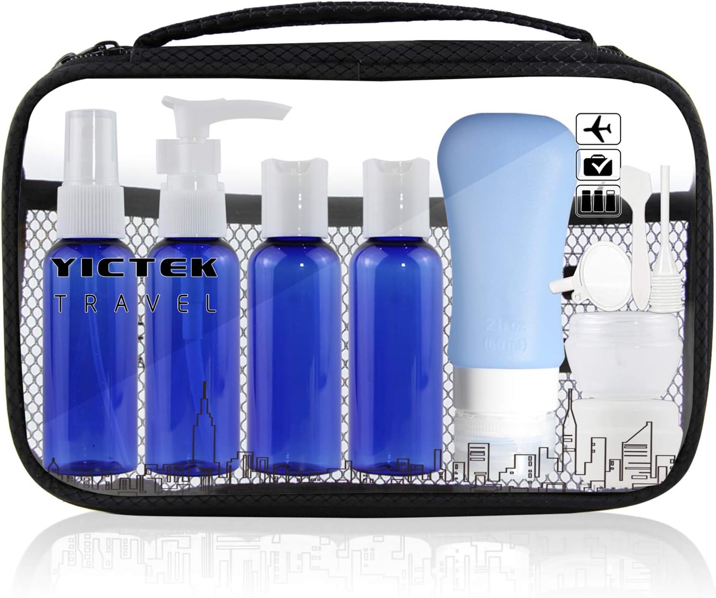 YICTEK Empty Plastic Travel Bottles Containers, TSA Approved Travel Size Toiletries Tubes Kit for Liquids, Carry-On Set for Women/Men (Cobalt blue)
