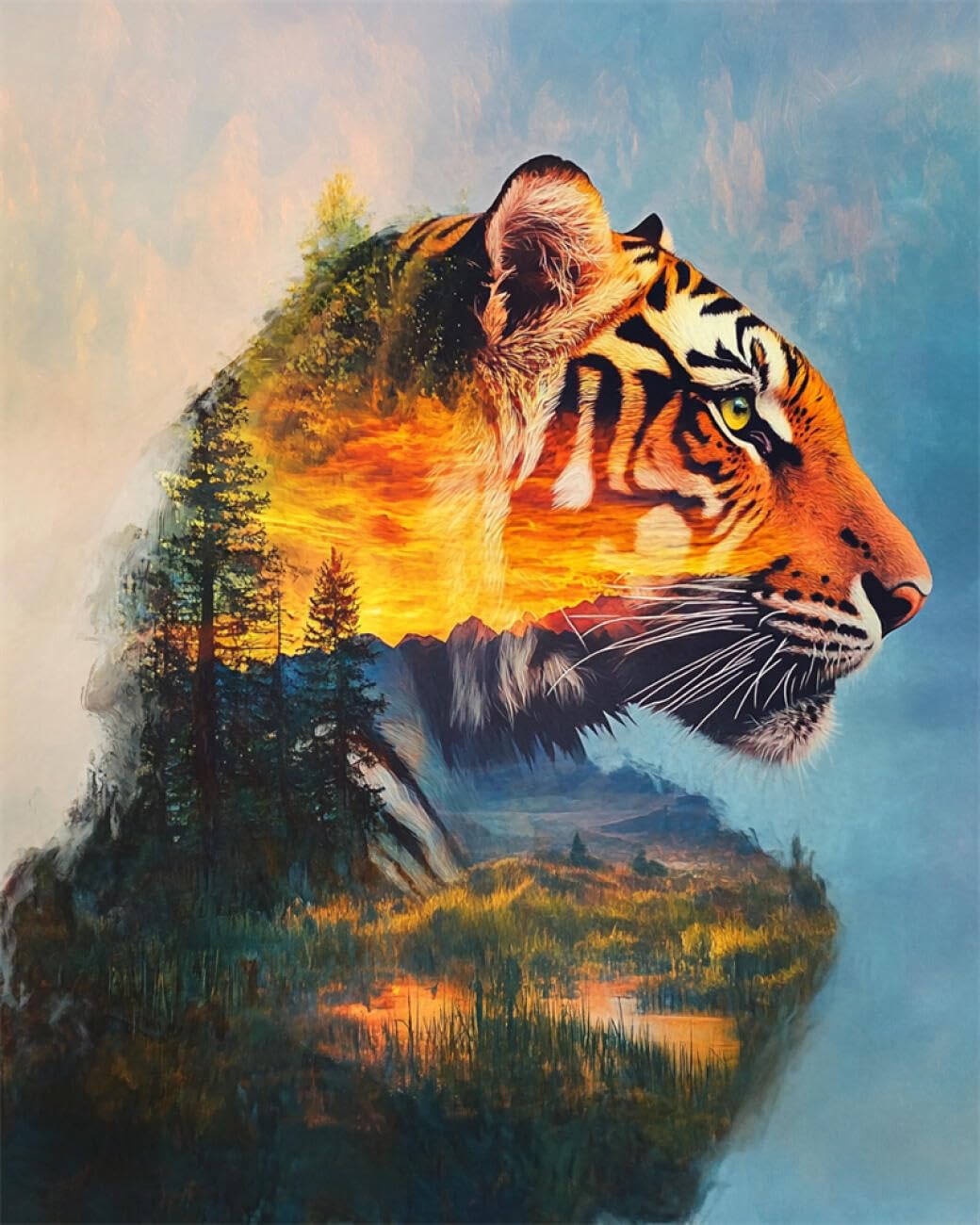 RKFLGEW DIY Embroidery Set Tiger Portrait 30x40cm