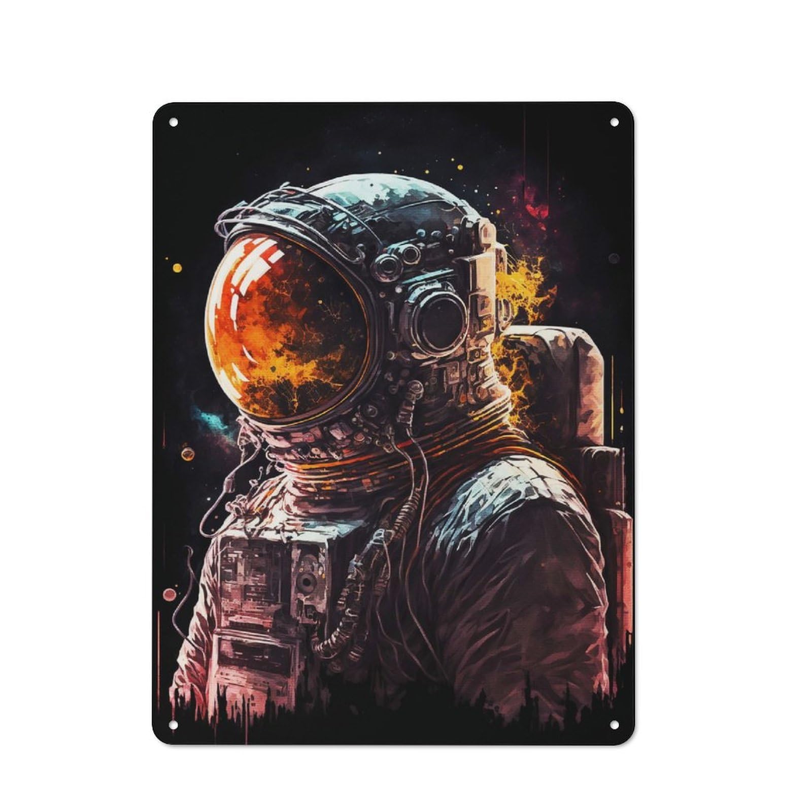 Junmoney Style-7 Tin Wall Plaque 40X30cm With Astronaut Inspired For Garage Wall, Suited To People Furnishing A Garage