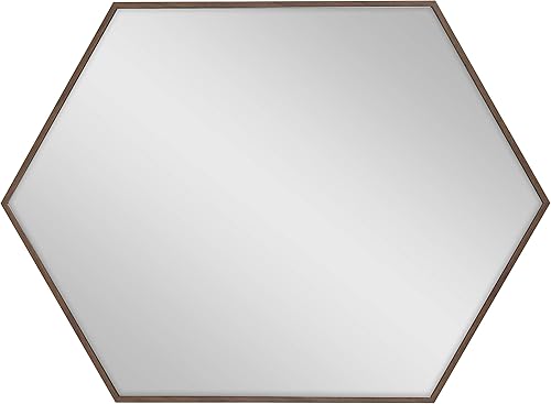 Miniatura 8 de Kate and Laurel Rhodes - Espejo de pared hexagonal moderno de mediados de siglo, marrón nogal, 31 x 22 pulgadas
