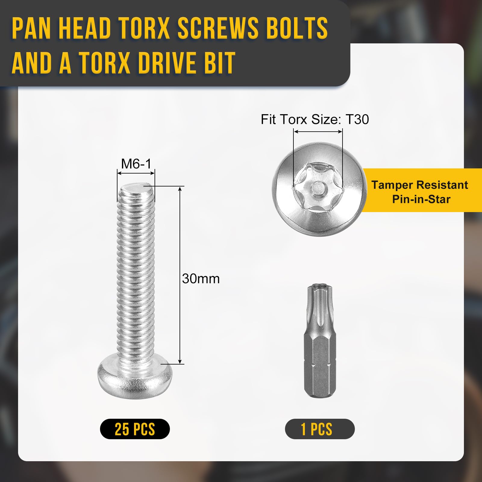 DTGN M6x30mm Pan Head Torx Security Screws, 25Pack, Good for Machinery - Image 2