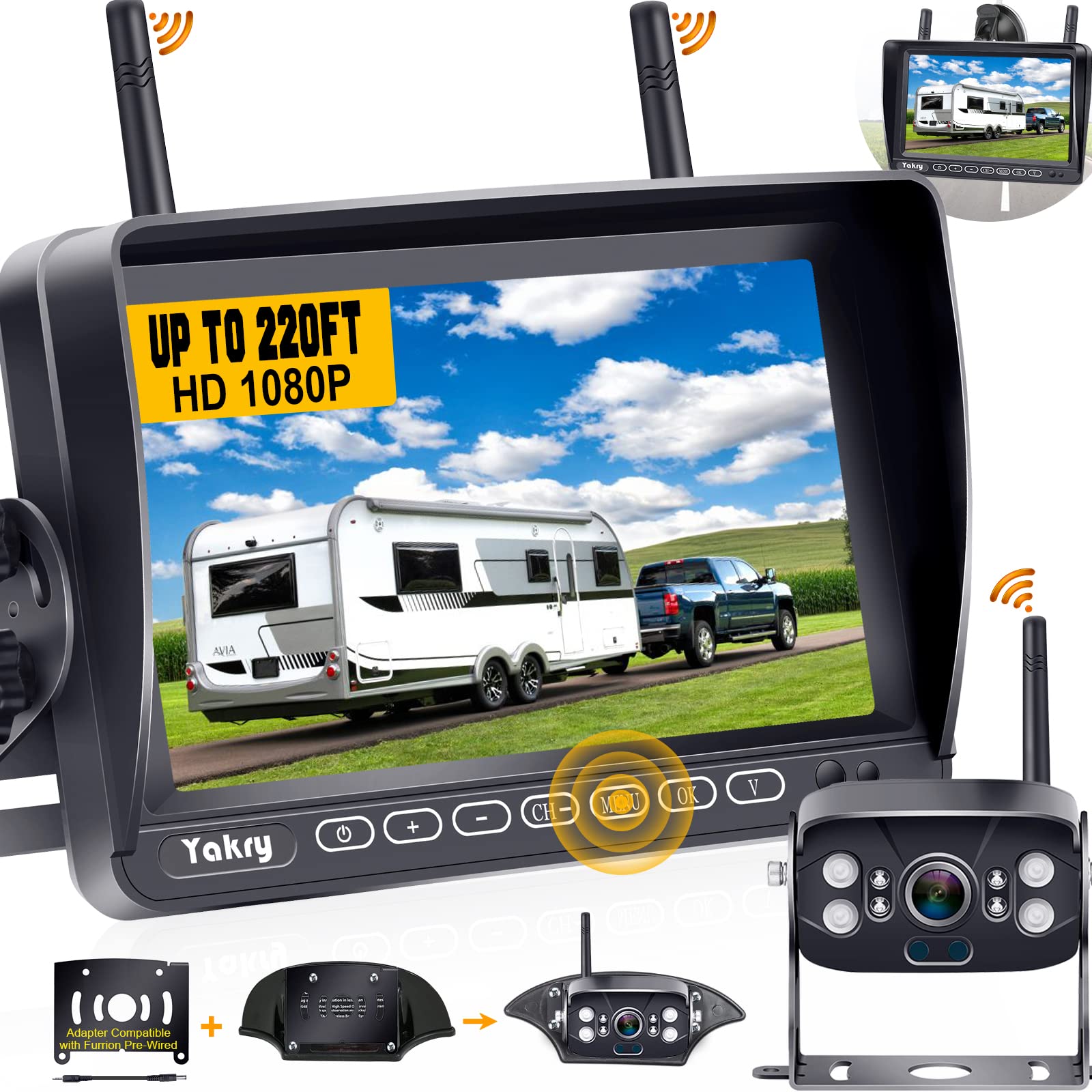 RV Backup Camera Wireless HD 1080P with 7 Inch Touch Key DVR Monitor
