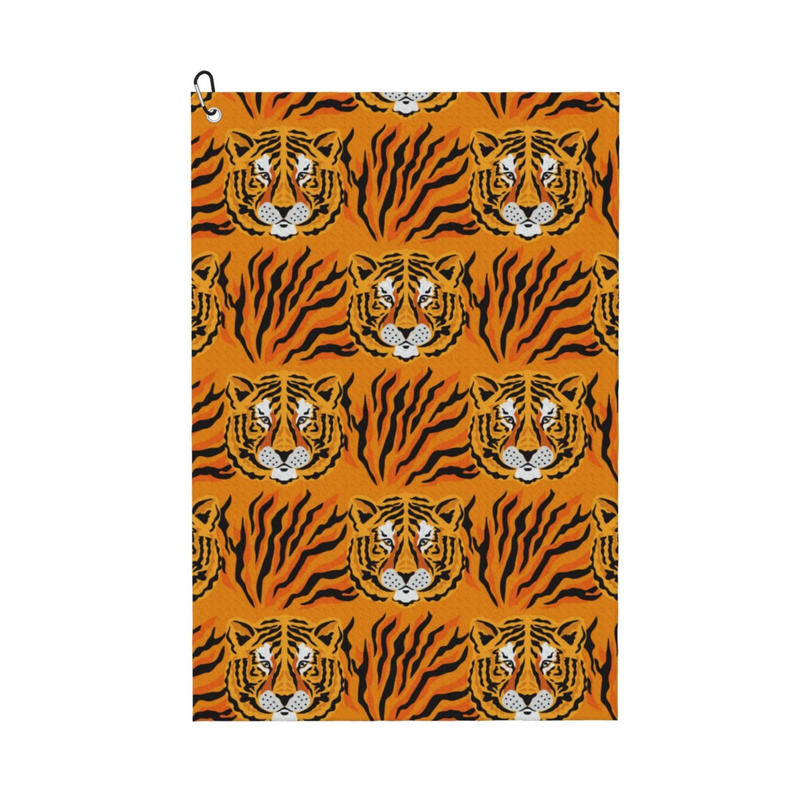 AOOEDM Tiger Print Golf Towel with Carabiner Clip Absorbent Microfiber Golf Towel for Cleaning Golf Ball Club Putter Iron for Golf Bag Trolly Belt Loop 16" X 24"