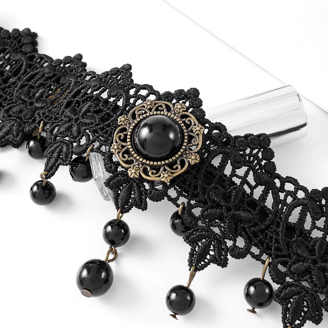 Barode Gothic Lolita Black Lace Headband Halloween Vintage Pearl Party Headwear Costume Baroque Flower Elastic Crown Forehead Jewelry for Women and Girls : Clothing, Shoes & Jewelry