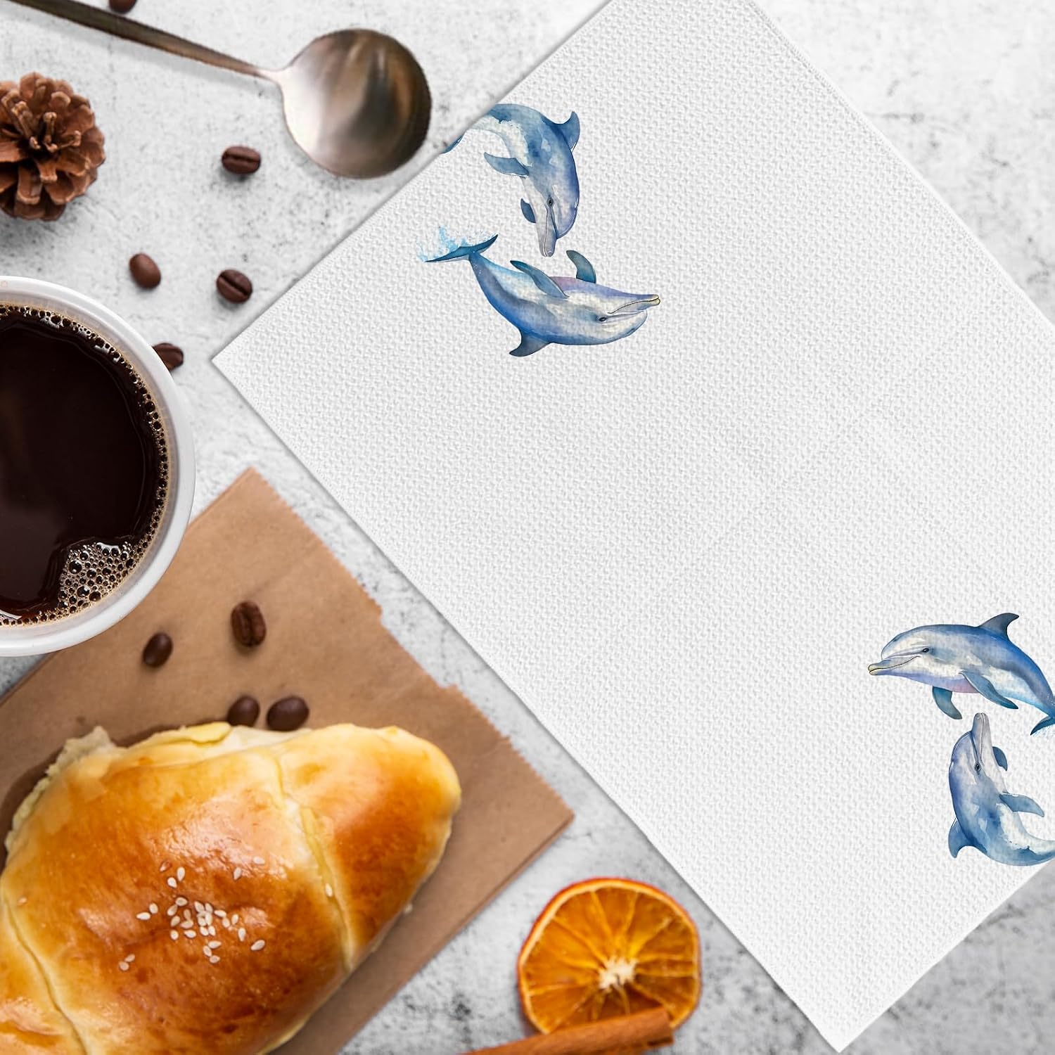Coastal Dolphin Kitchen Towels, Dolphin Gifts for Women Dish Towels, Coastal Beachy Ocean Marine Decorative Hand Tea Towel for Bathroom Kitchen, Gifts for Dolphins Lover, 16x24 Inches image 2