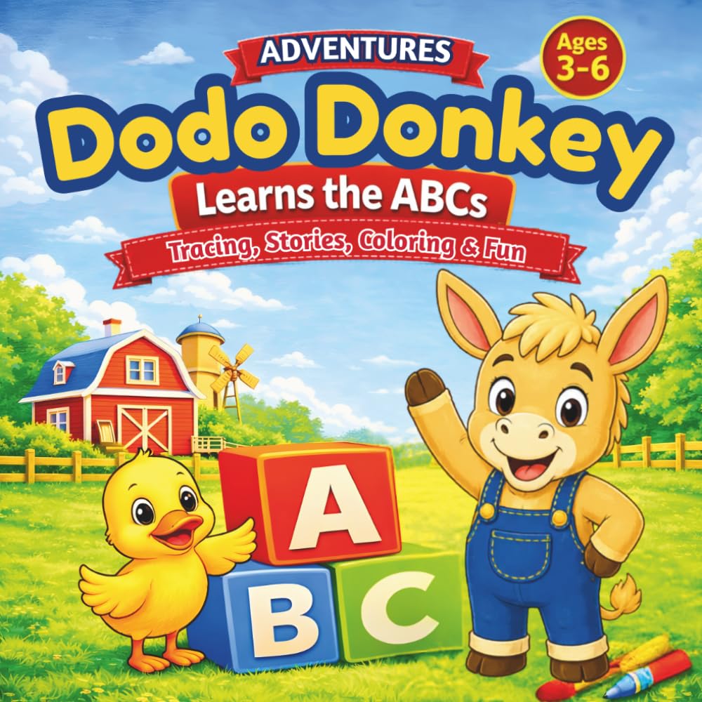 Dodo Donkey Learns the ABCs: A Fun Alphabet Tracing and Coloring Book for Kids Ages 3–6 (Dodo Donkey Adventures)