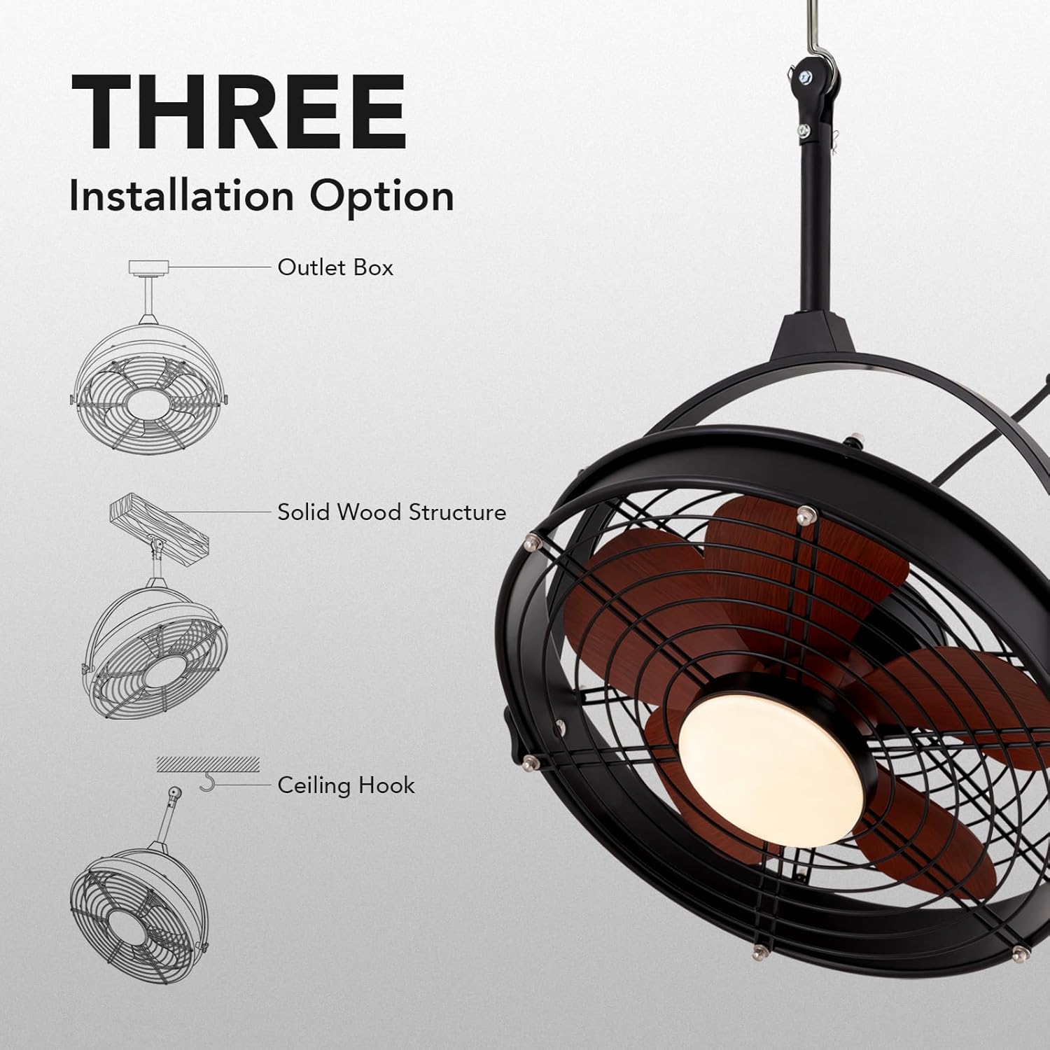 25 Inch Outdoor Ceiling Fan with Lights and Remote, Waterproof Gazebo Hanging Fan with 3CCT Dimmable, Black Plug in Caged Ceiling Fan for Patios Porch Pergola,Canopy